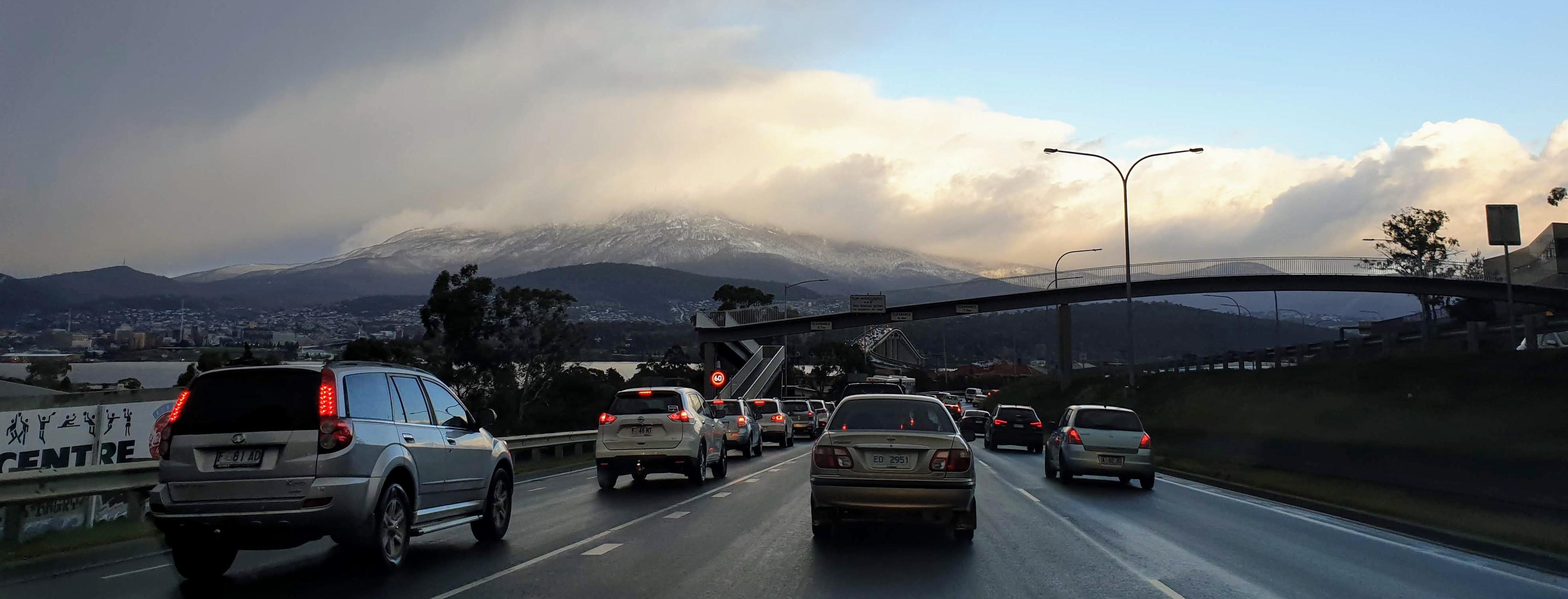 Beautiful Cold Hobart Morning with kunanyi/Mt Wellington Showing Off