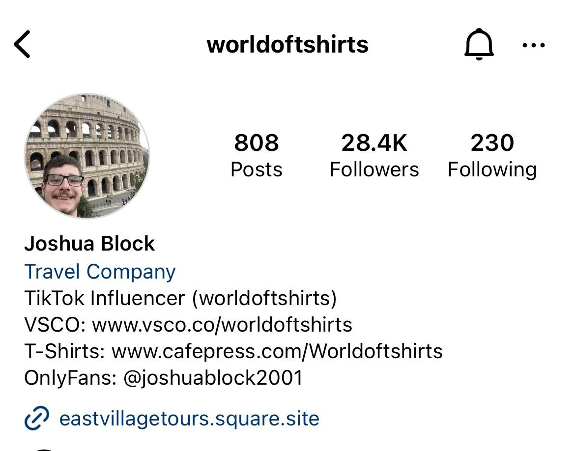 Josh has onlyfans on insta bio : WorldOfTShirts
