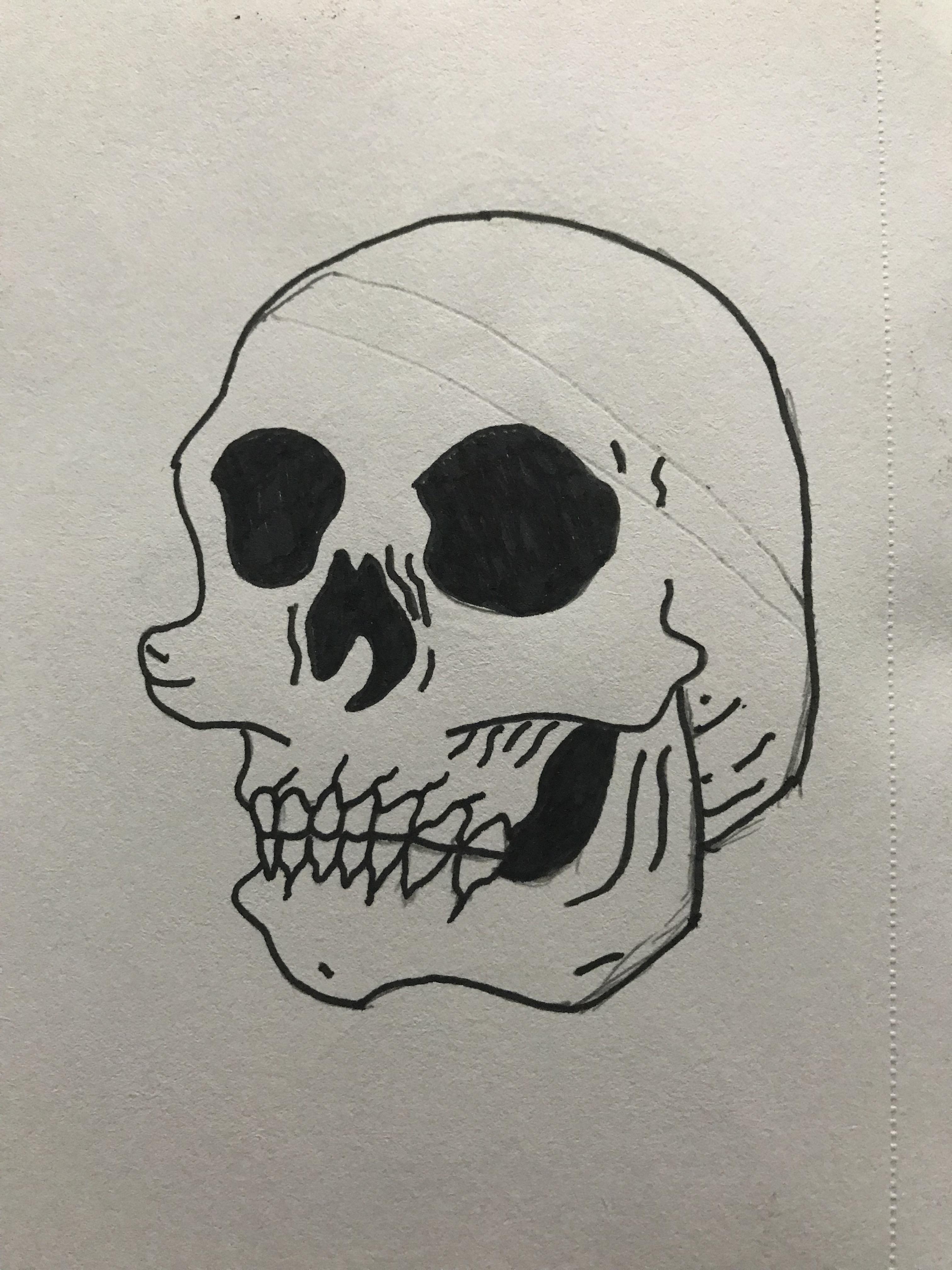 “Traditional Skull”, Sharpie Pen, 9”x11” r/Art