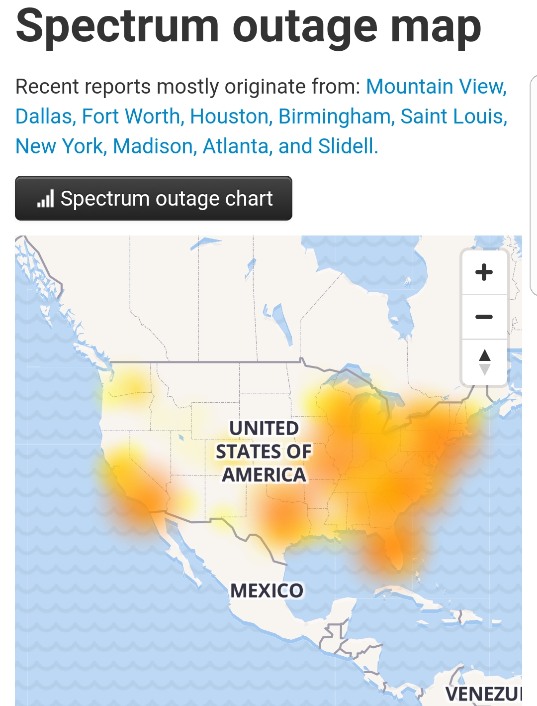 Spectrum Mobile Outage Map Spectrums outtage map looks like a coverage map. lexington