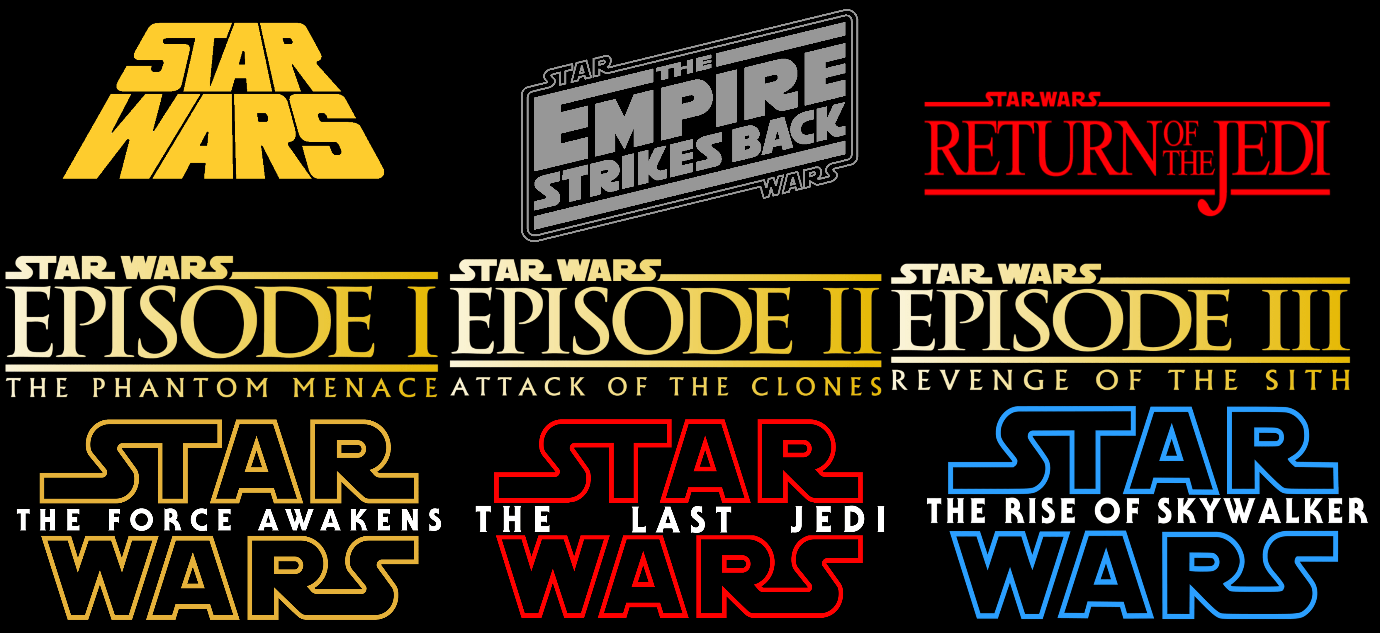All titles of all 9 films in the Saga StarWars