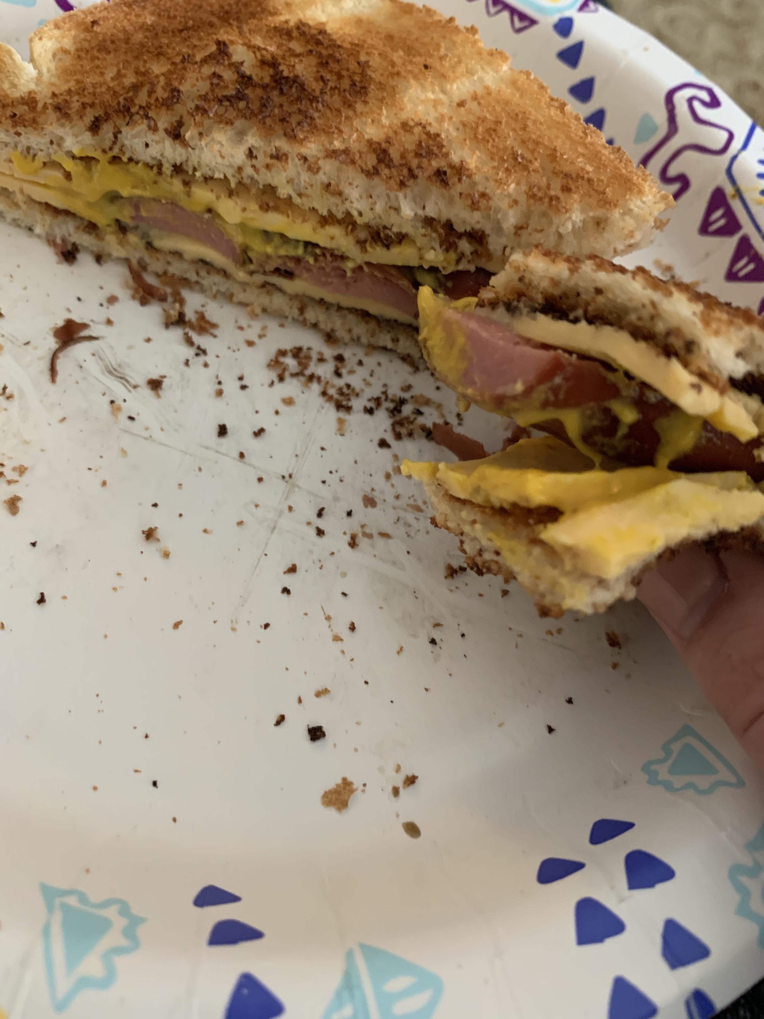 Hi again. Grilled turkey hot dogs, Kraft single cheese slices, spicy