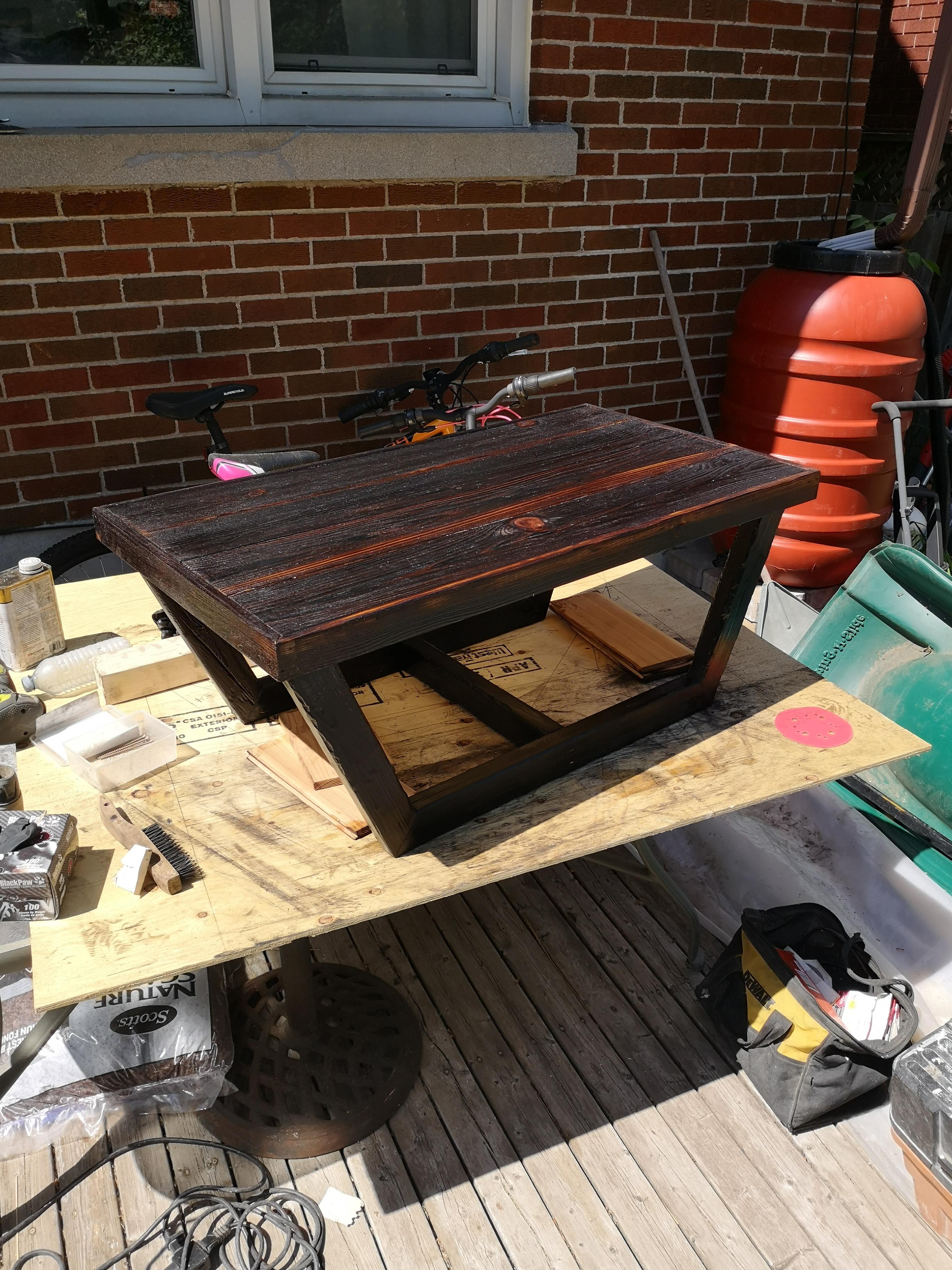 Trying out Shou Sugi Ban. Patio lounge table for the sister in law. It