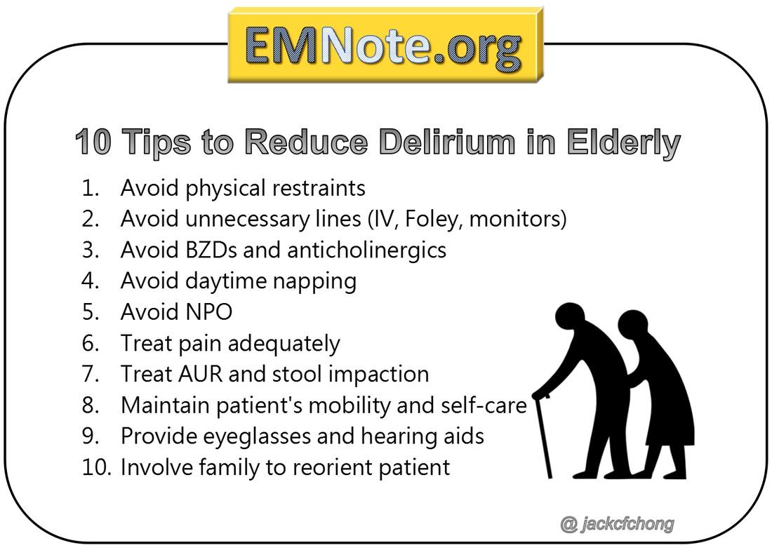 Ten tips to reduce delirium in elderly patients. r/FOAMed911