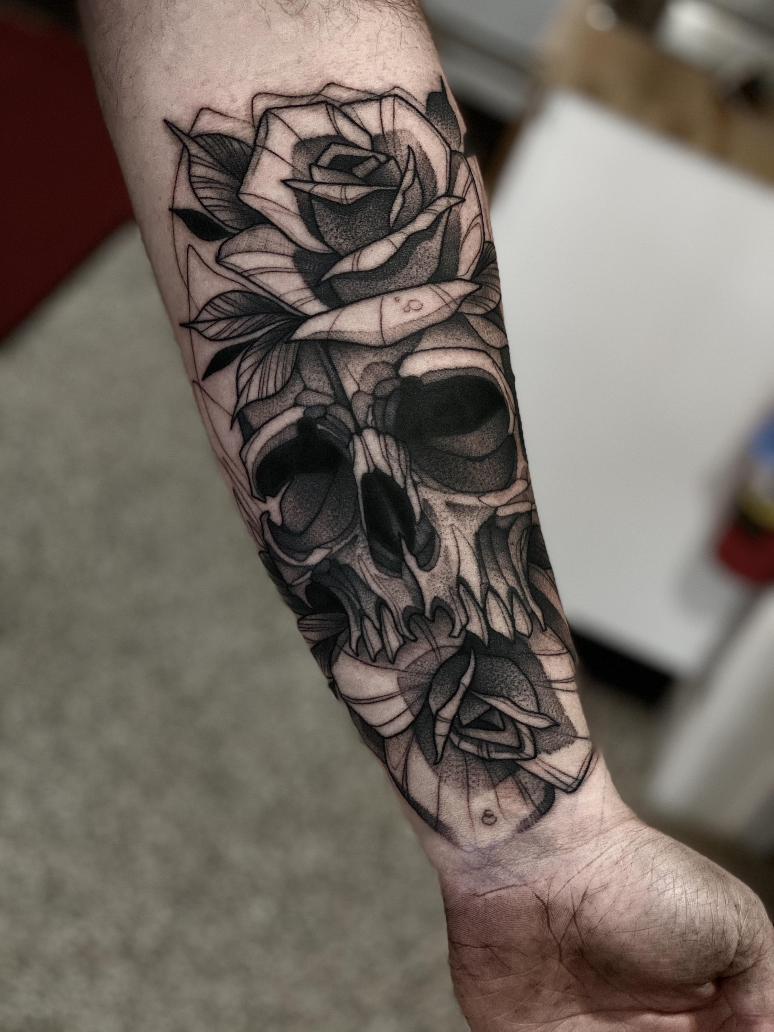 Flower Skull Arm Tattoos