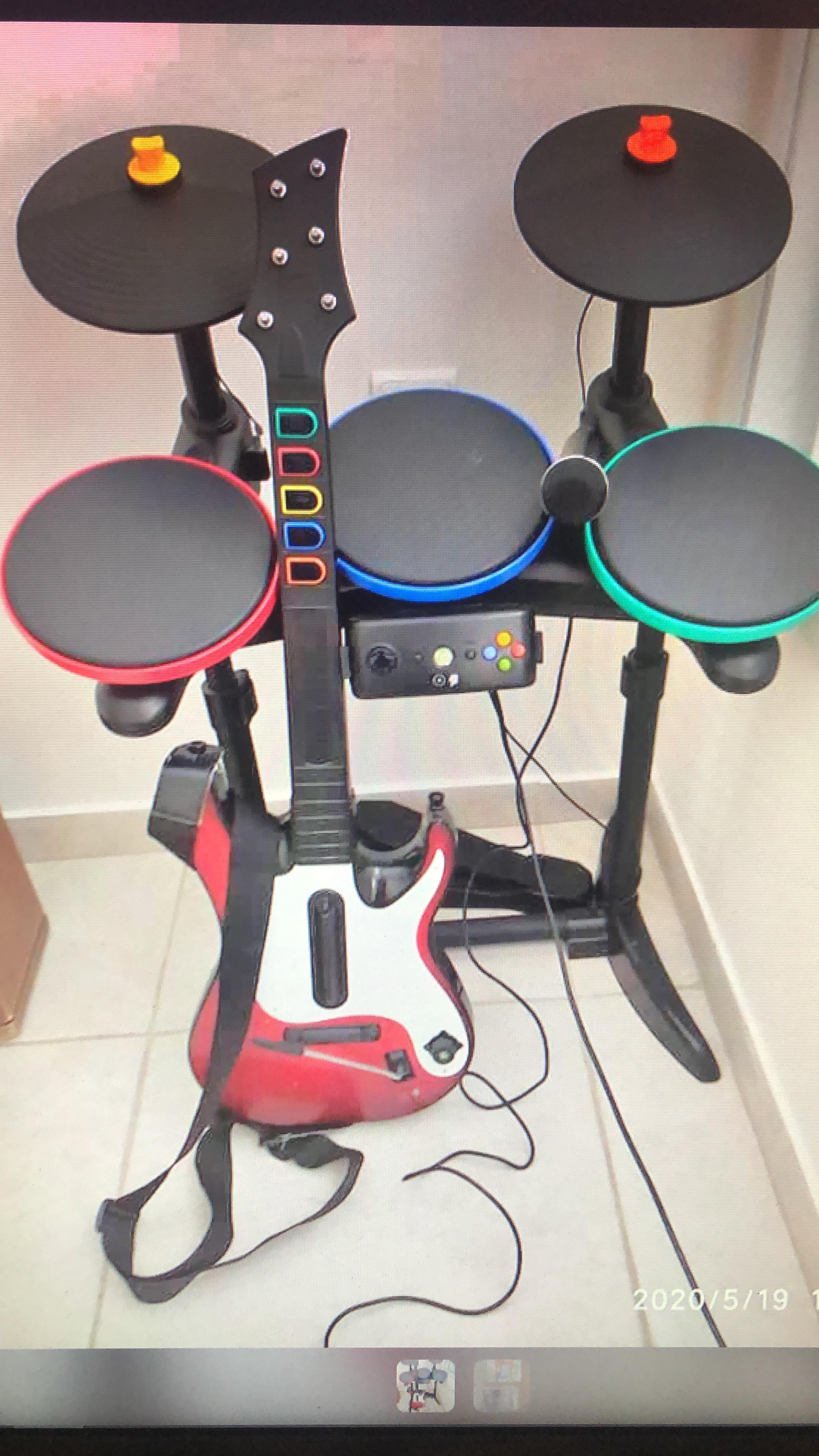 So I got a xbox360 set with wireless drums, guitar, and a mic for the
