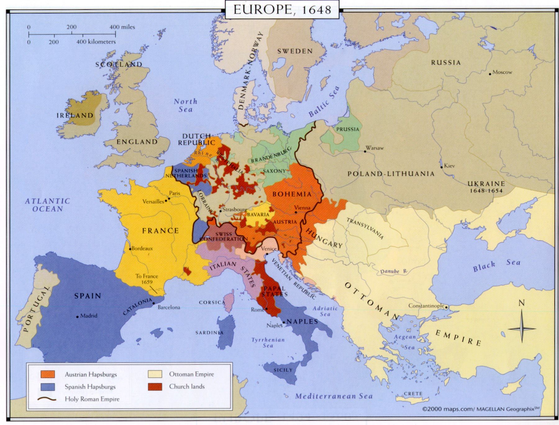 Europe 1648 after Treaty of Westphalia and end of Thirty Years' War r