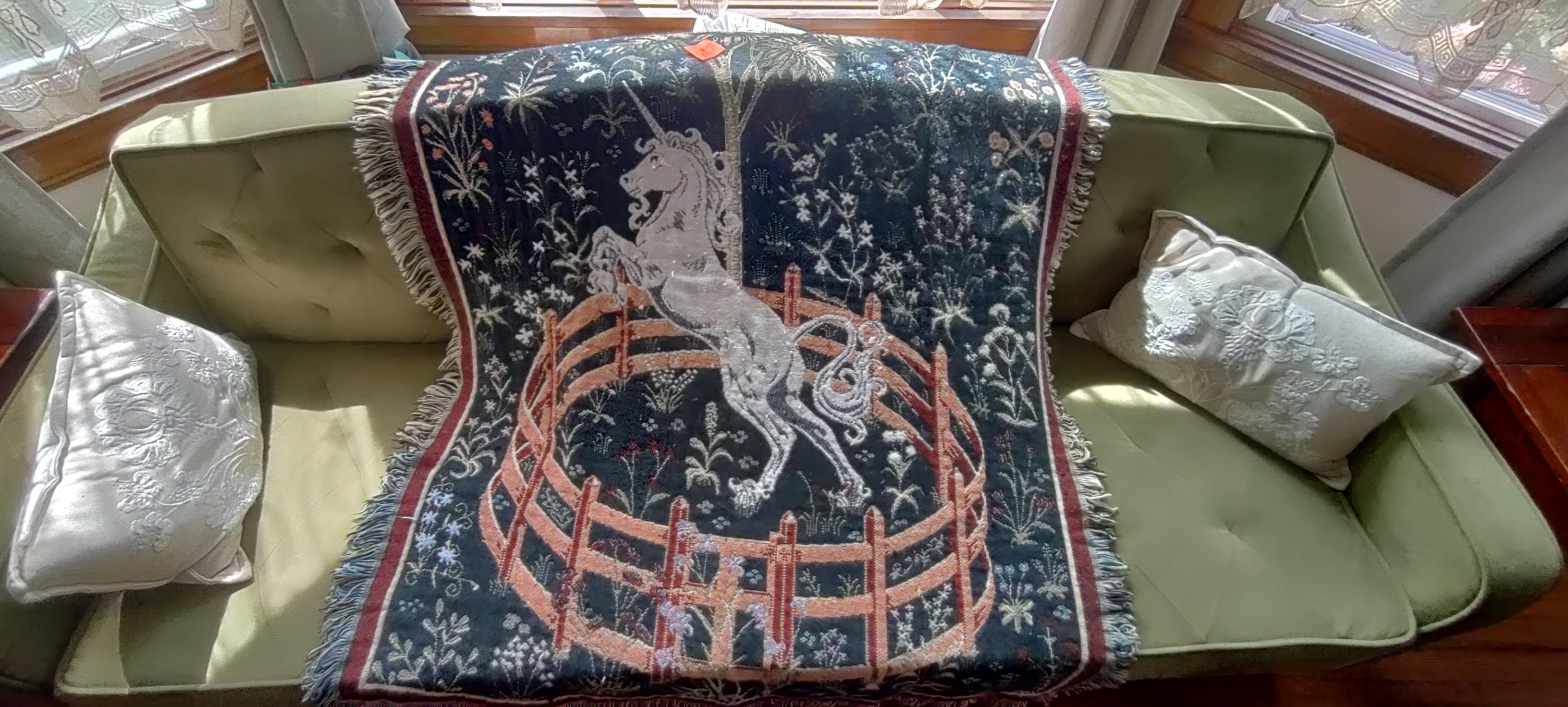 Tapestry/throw blanket reproduction of The Unicorn Rests in a Garden