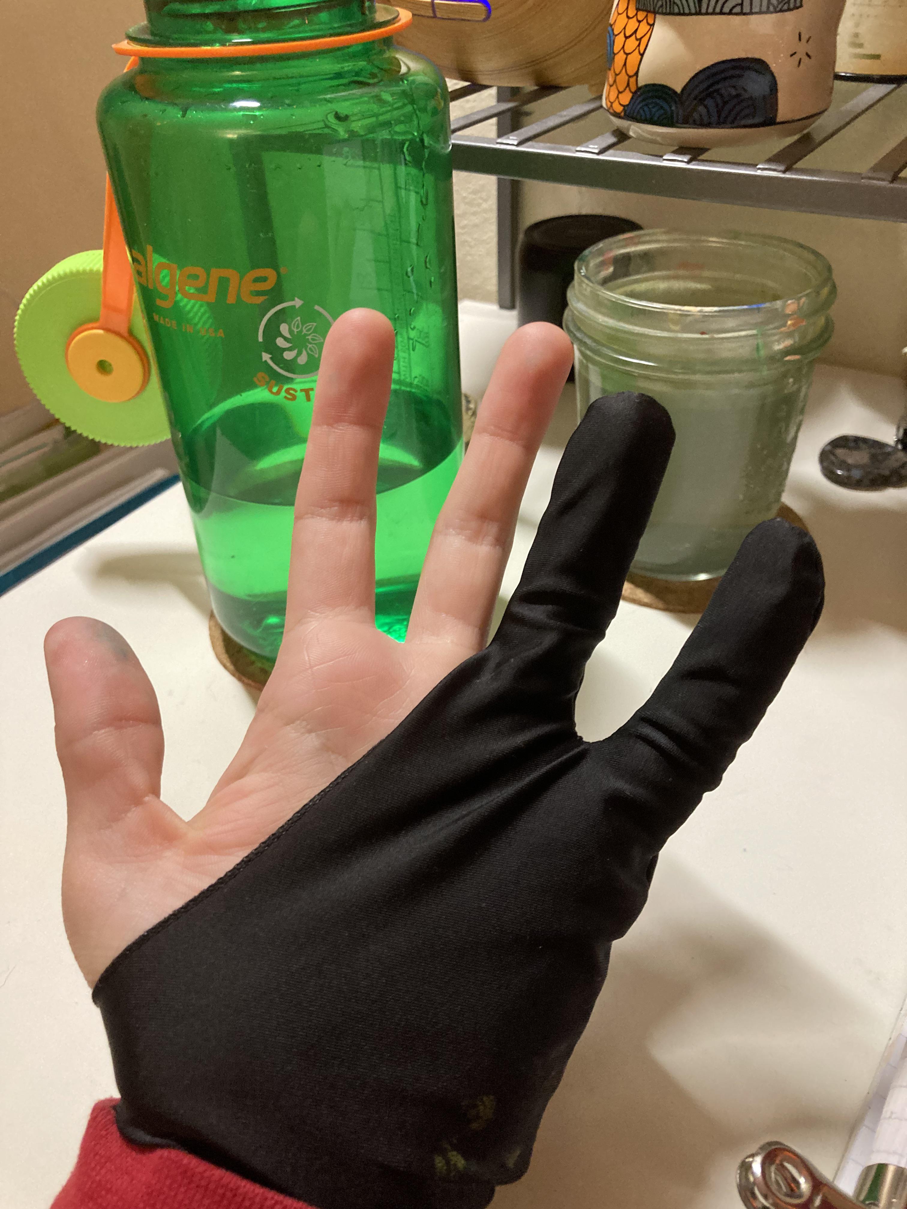 Sweaty hand tip (and lefty too) use digital drawing gloves to prevent
