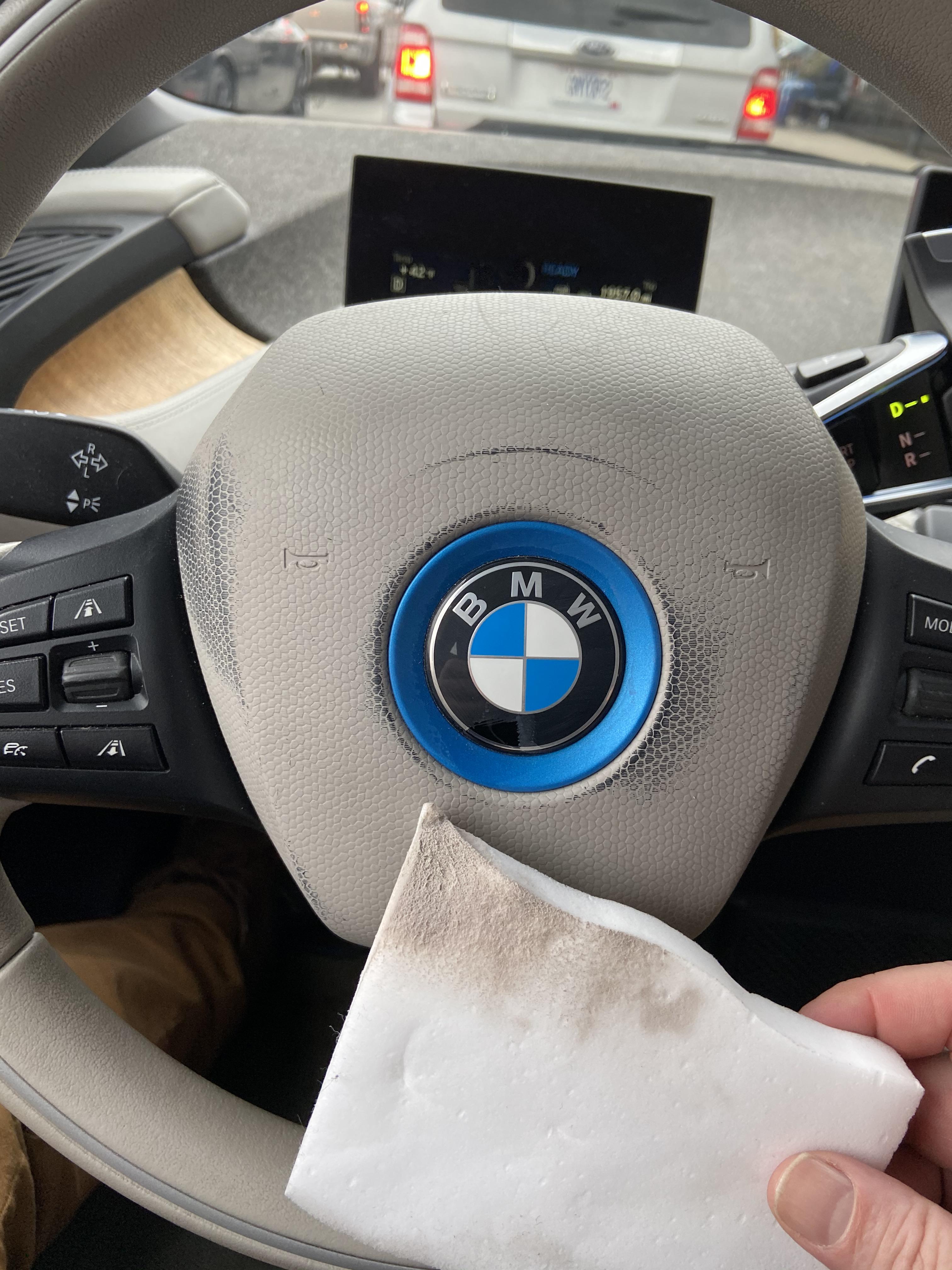Thought I was cleaning black marks off my new used i3 steering wheel