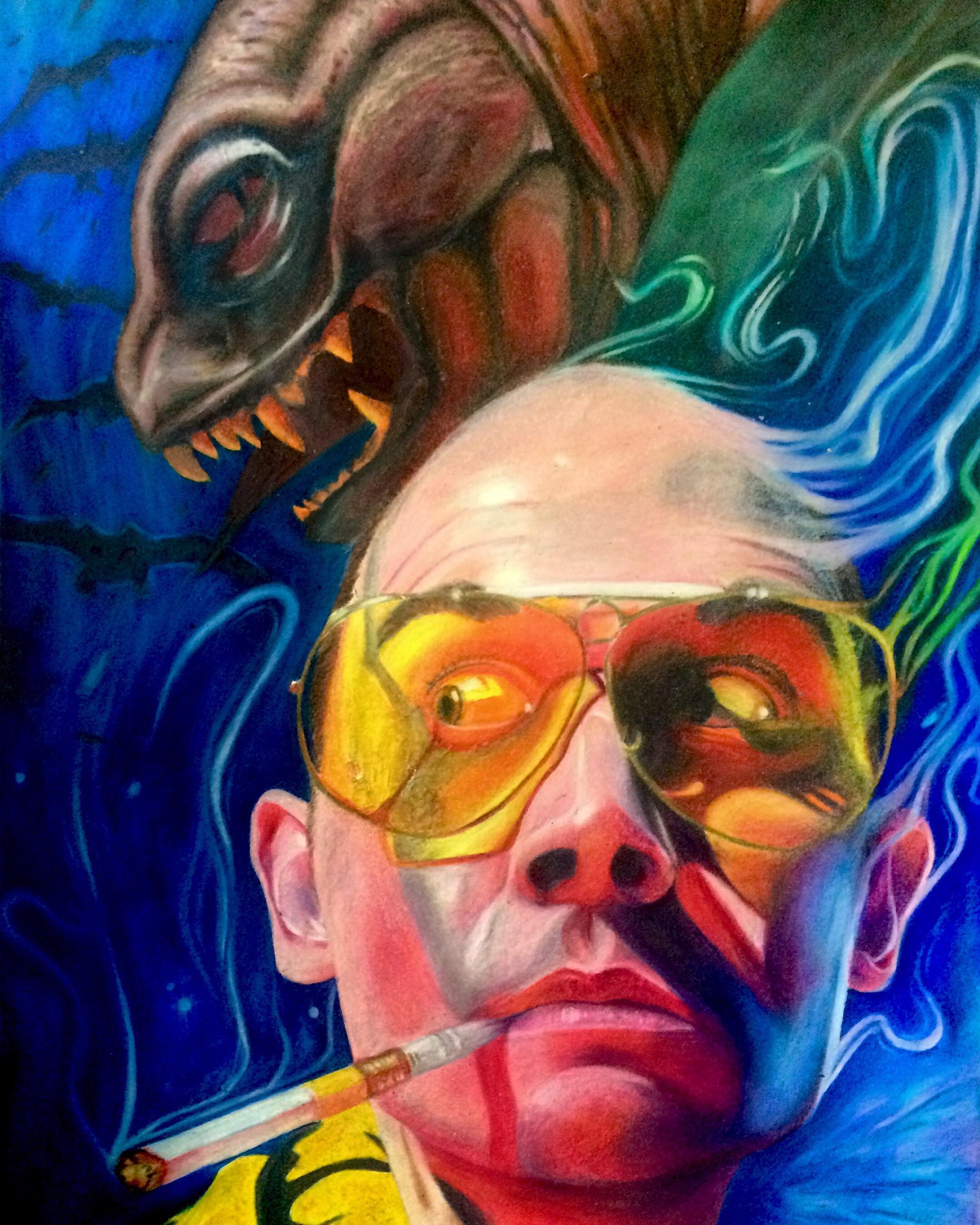 A finished color pencil artwork of Hunter S. Thompson’s Fear and Loathing in Las Vegas LSD