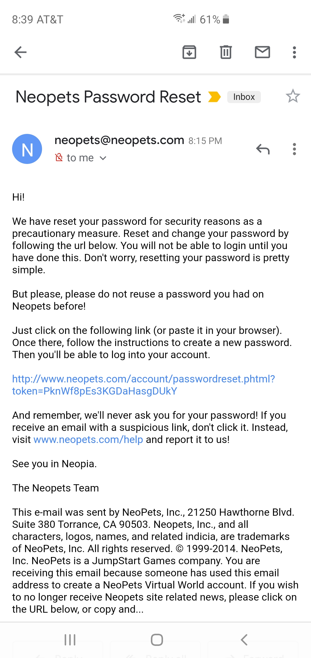 Password Reset is this legit? r/neopets