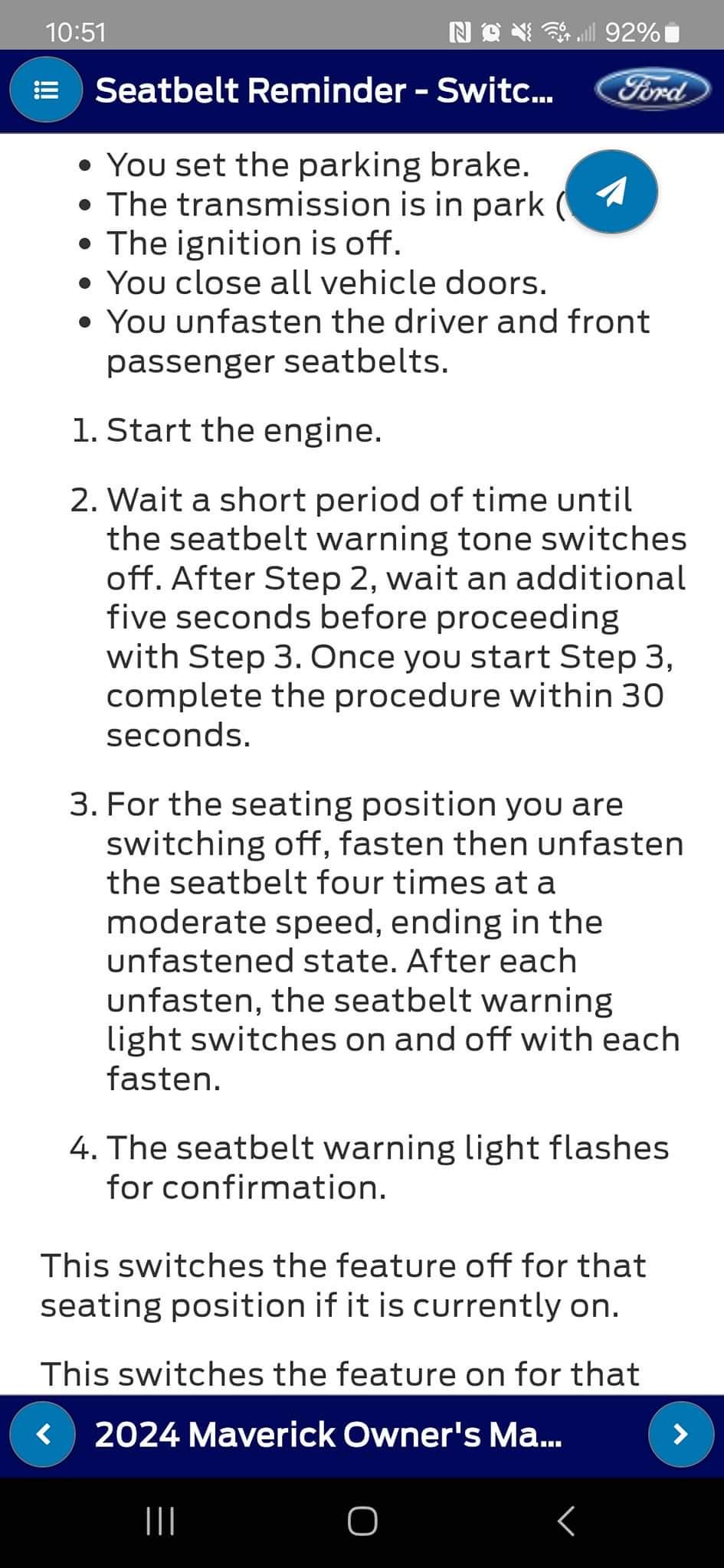 This is how you turn off the seatbelt chime r/FordMaverickTruck