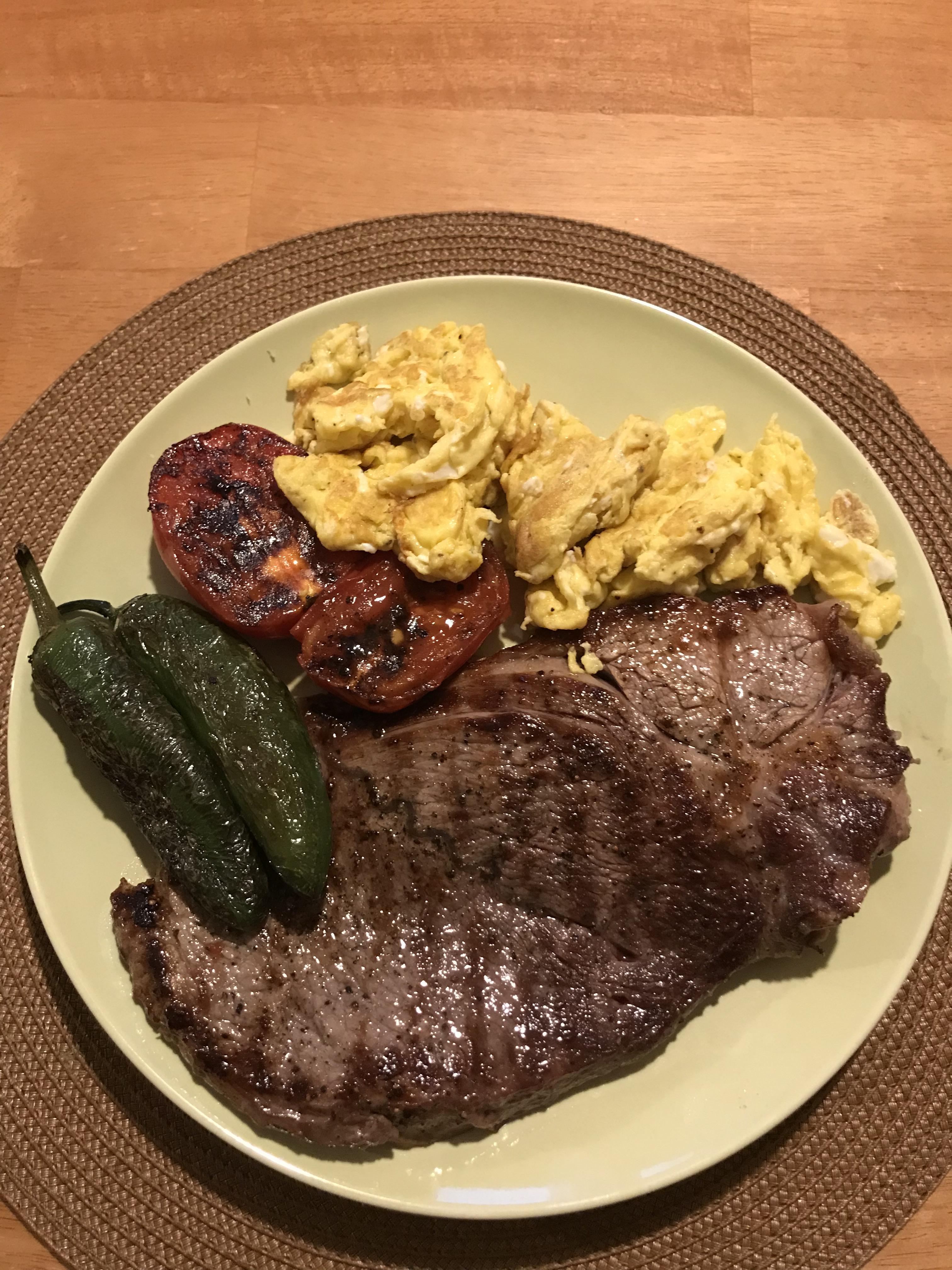 [homemade] Mexican steak & Scrambled eggs food