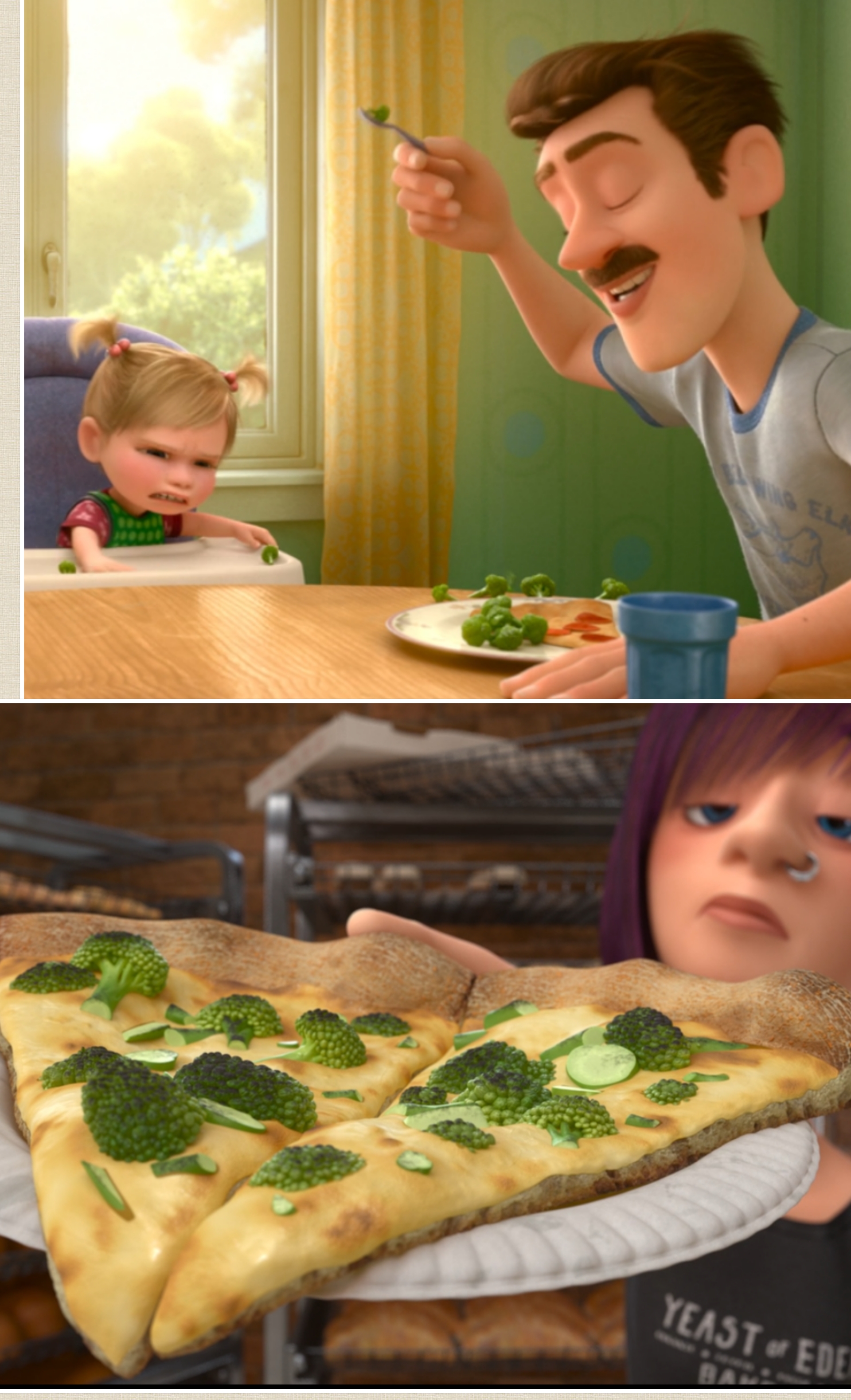 In "Inside Out" (2015) You can see the family eating pizza with a side