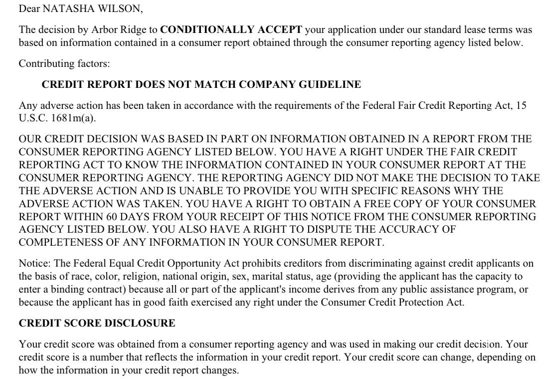 Apartment to be “conditionally accepted”… what does this mean please