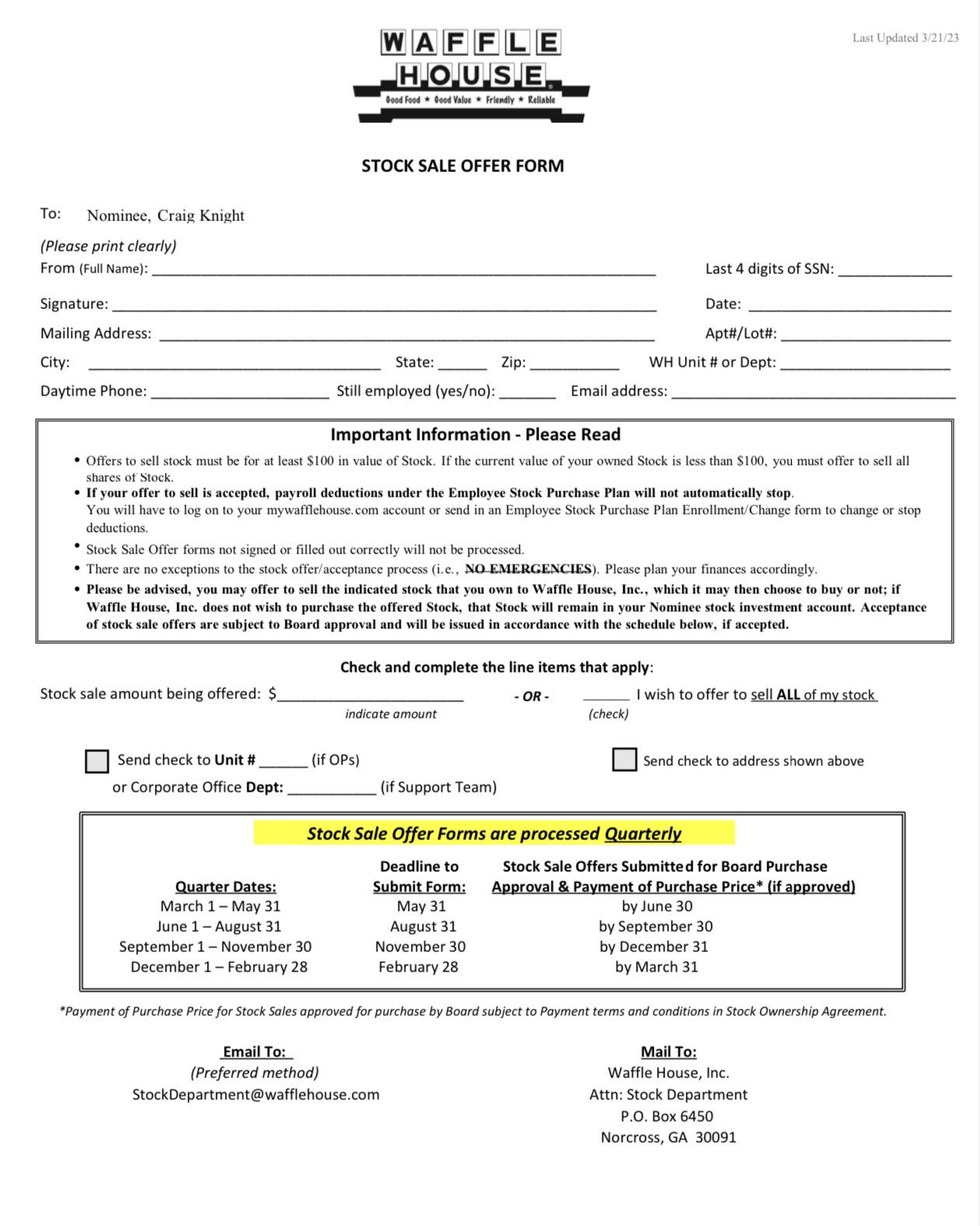 Stock Form for Waffle House r/wafflehouse
