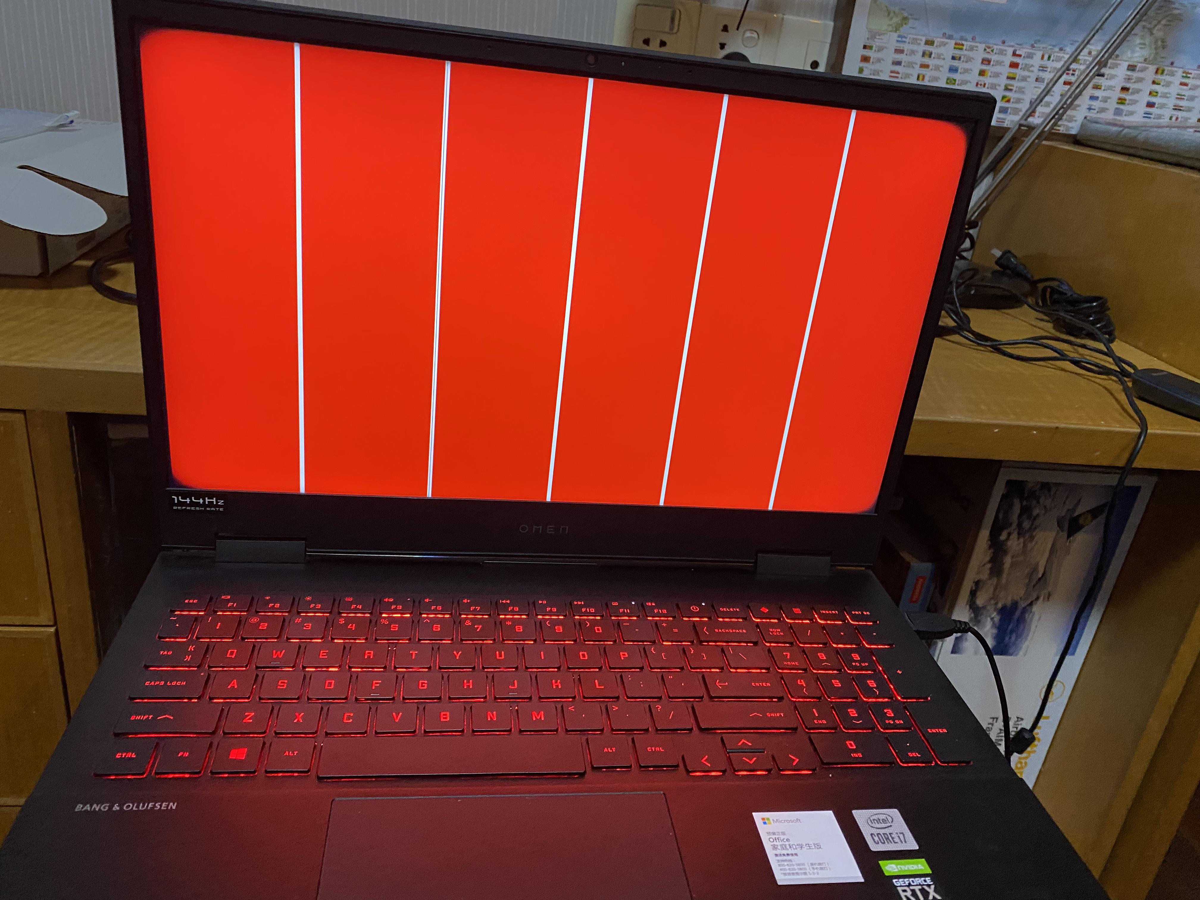 HP Omen 15 laptop. Display issues Red back ground with white vertical