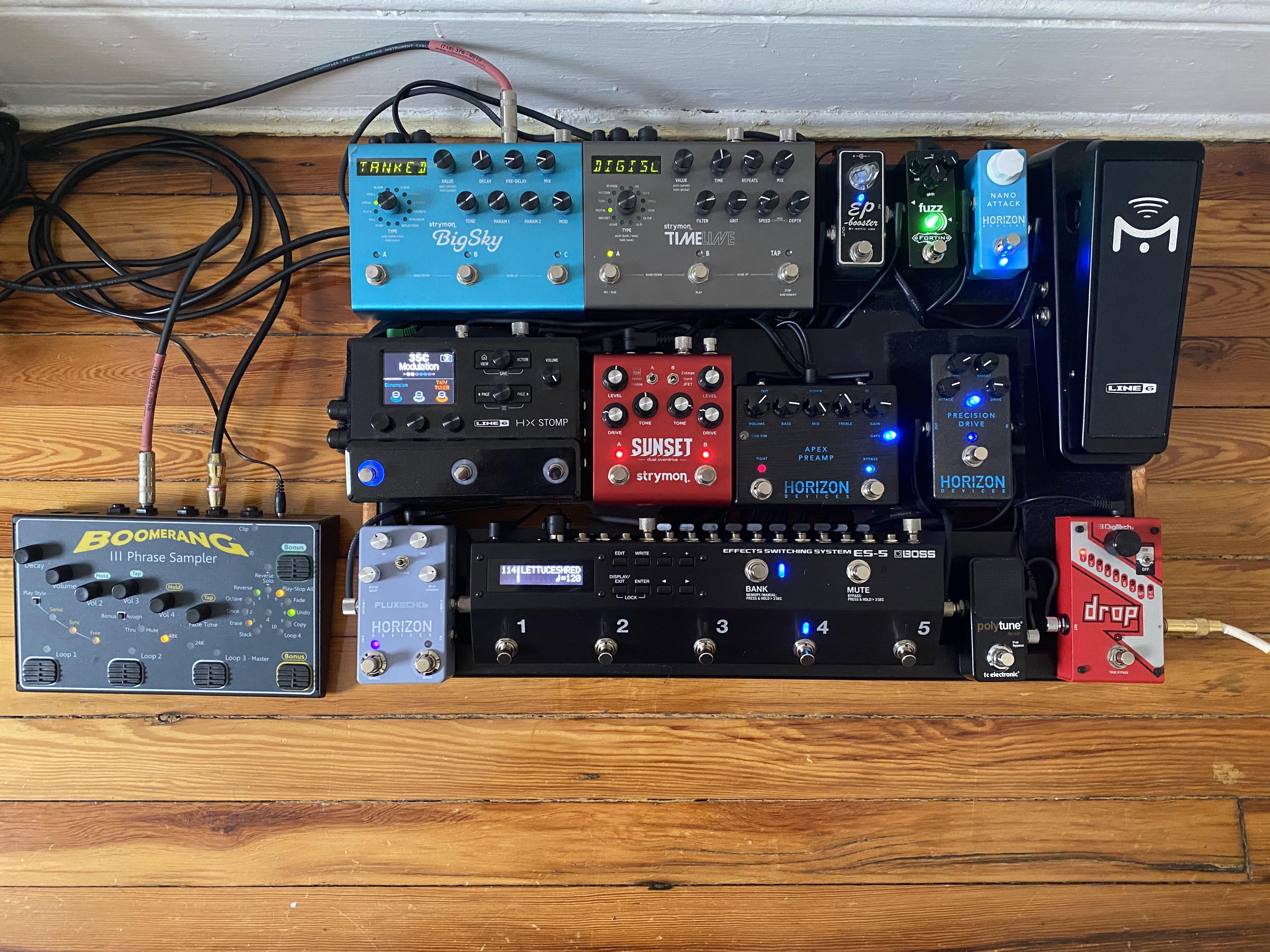 NPD Strymon Sunset, Boss ES5, Horizon Devices Flux Echo, Fortin Fuzz