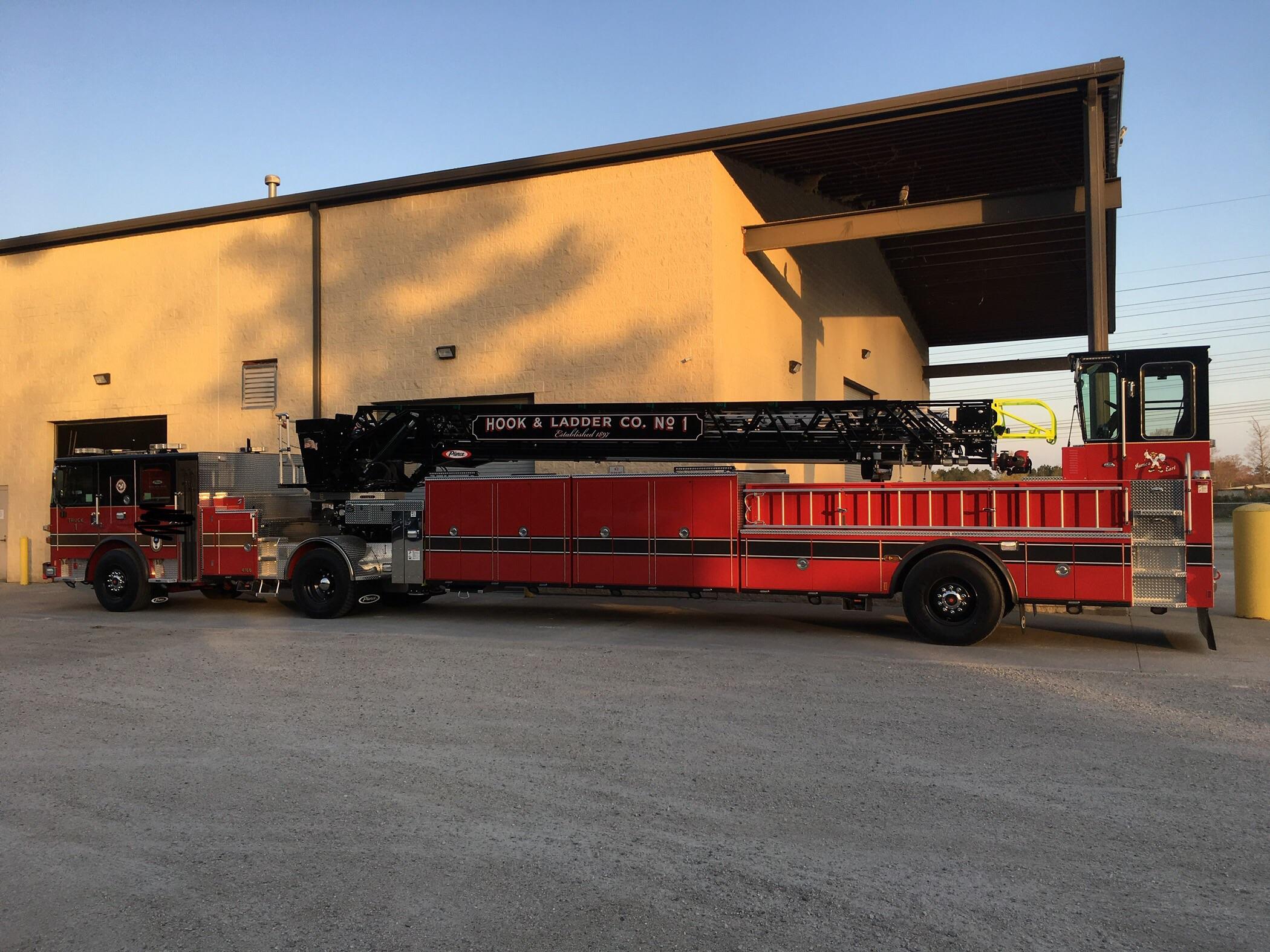 Brand new hook and ladder for customer delivery. Basically a semi truck