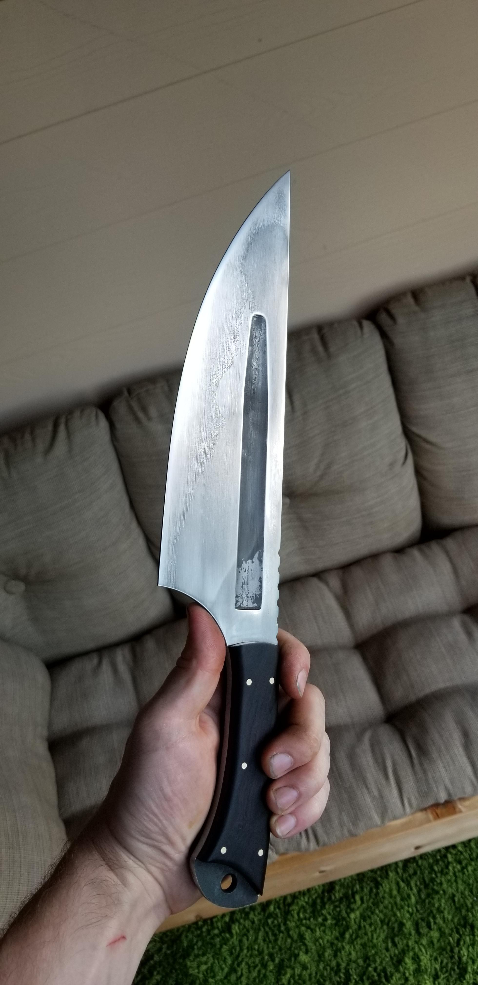 Largest knife I have made to date. 11 inch blade, 17 inch overall, 1095
