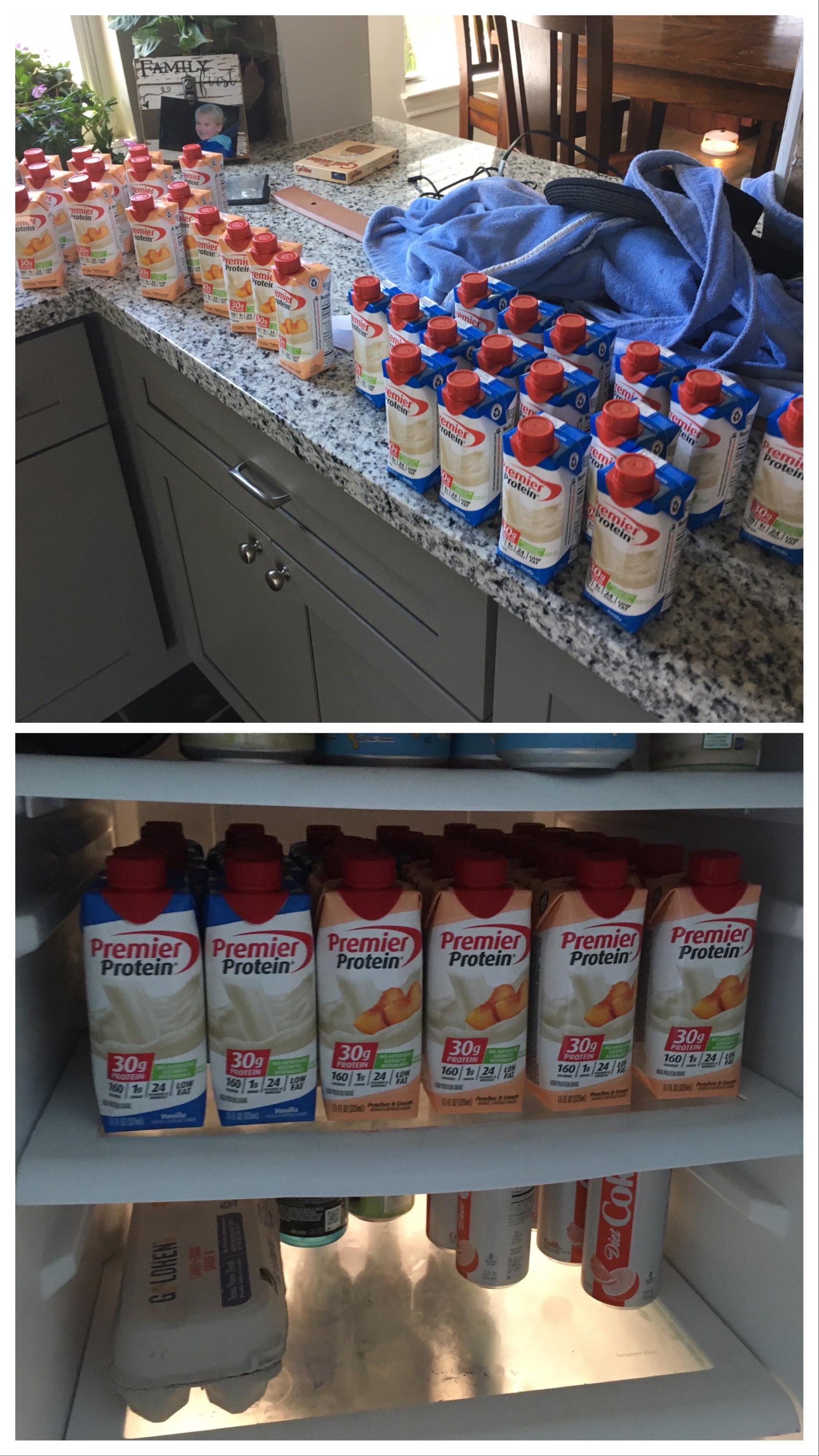 The 36 protein shakes I bought fit perfectly on one rack of my fridge