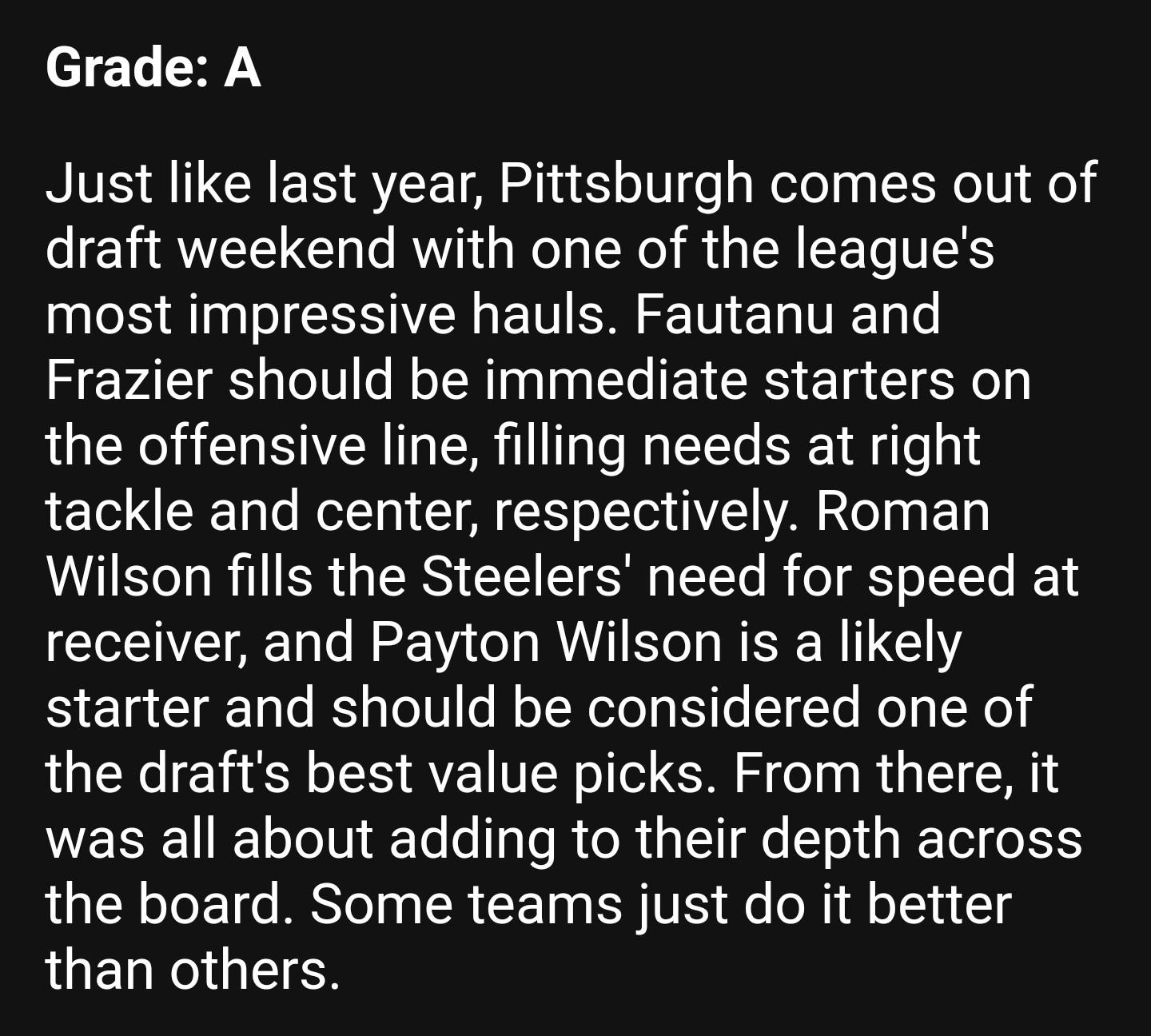 The Score's Steelers Draft Grade A r/steelers