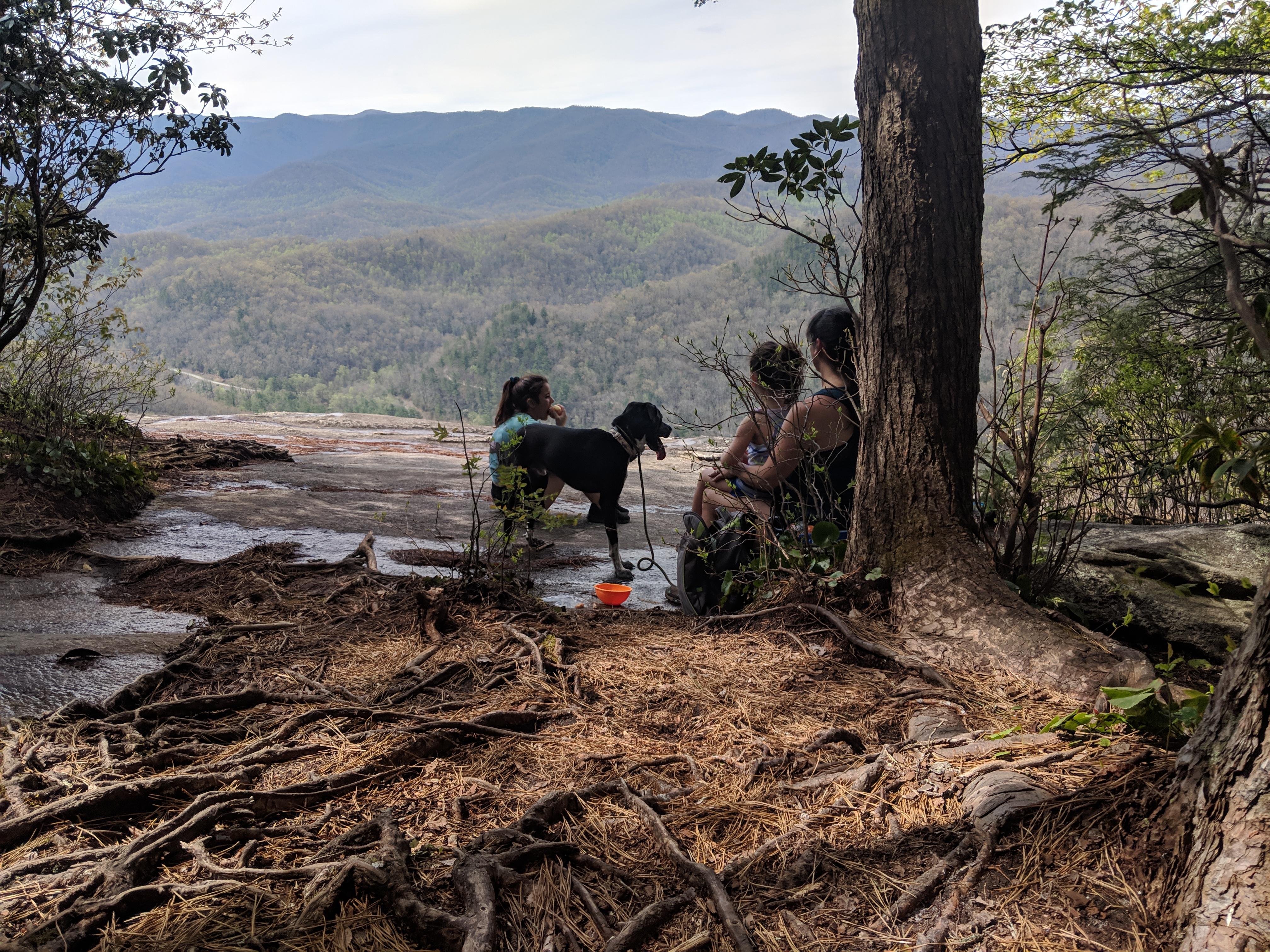 Quiet family moment John Rock Trail, Pisgah National Forest, NC USA