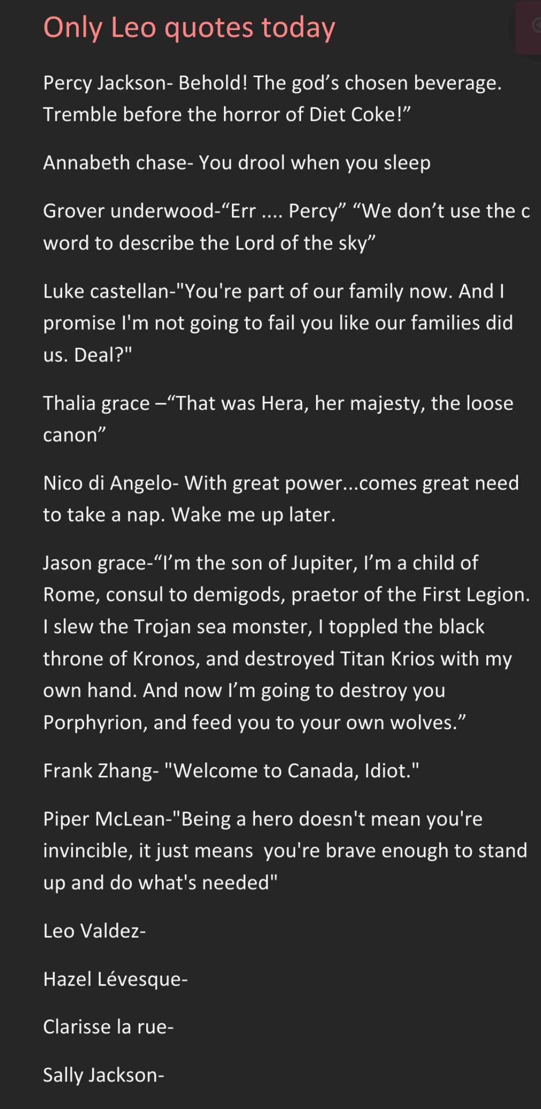 Favourite character quotes [HOO][PJO] r/camphalfblood