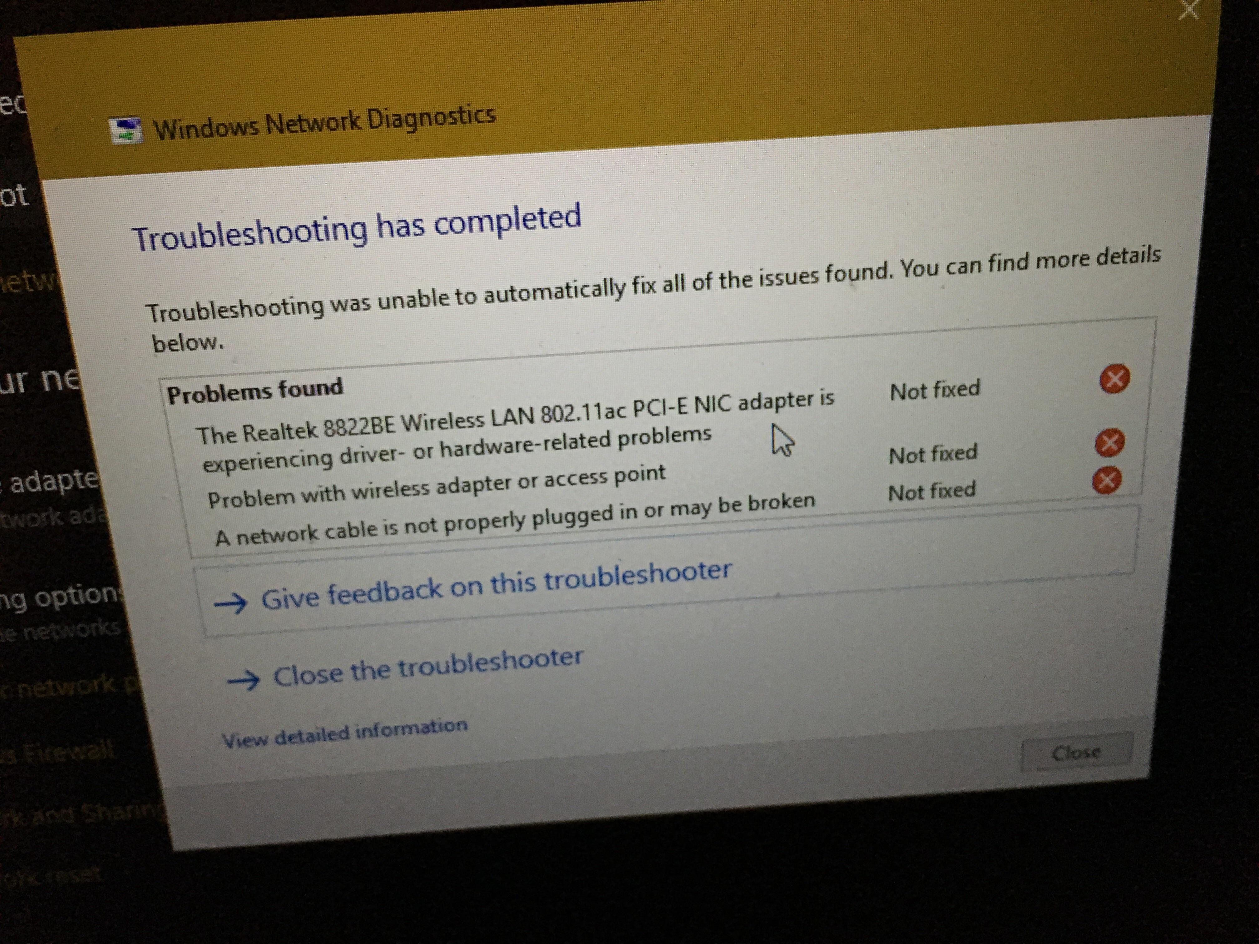 Suddenly my wifi wont work, tried troubleshooting as this is what it