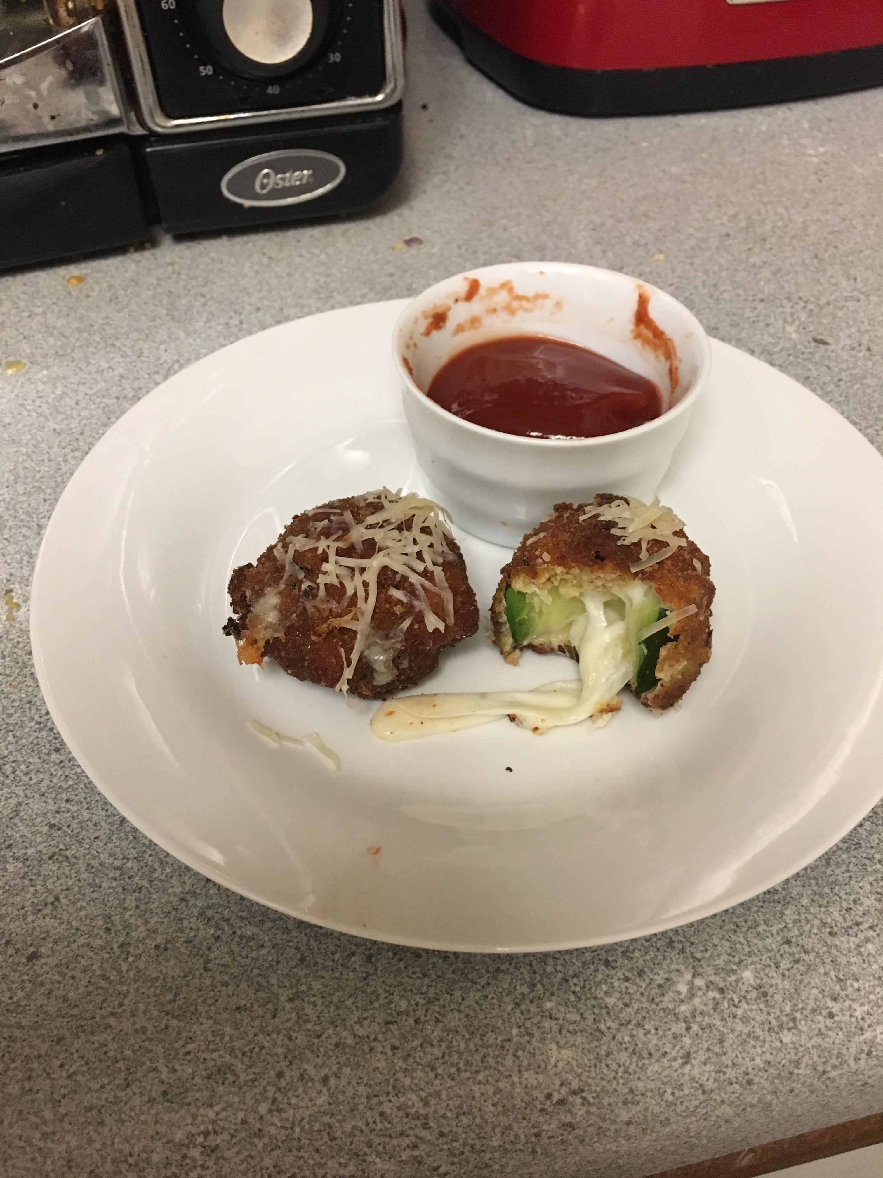 [homemade] deep fried zucchini stuffed with mozzarella r/food