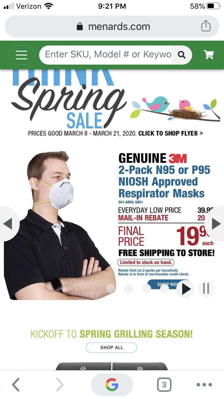 Looks like Menards is price gouging on N95 dust masks. Isn’t this