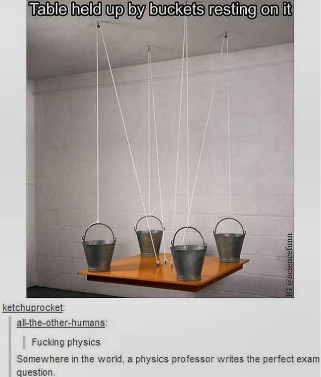 "How much should the weight of the bucket be?" r/physicsmemes