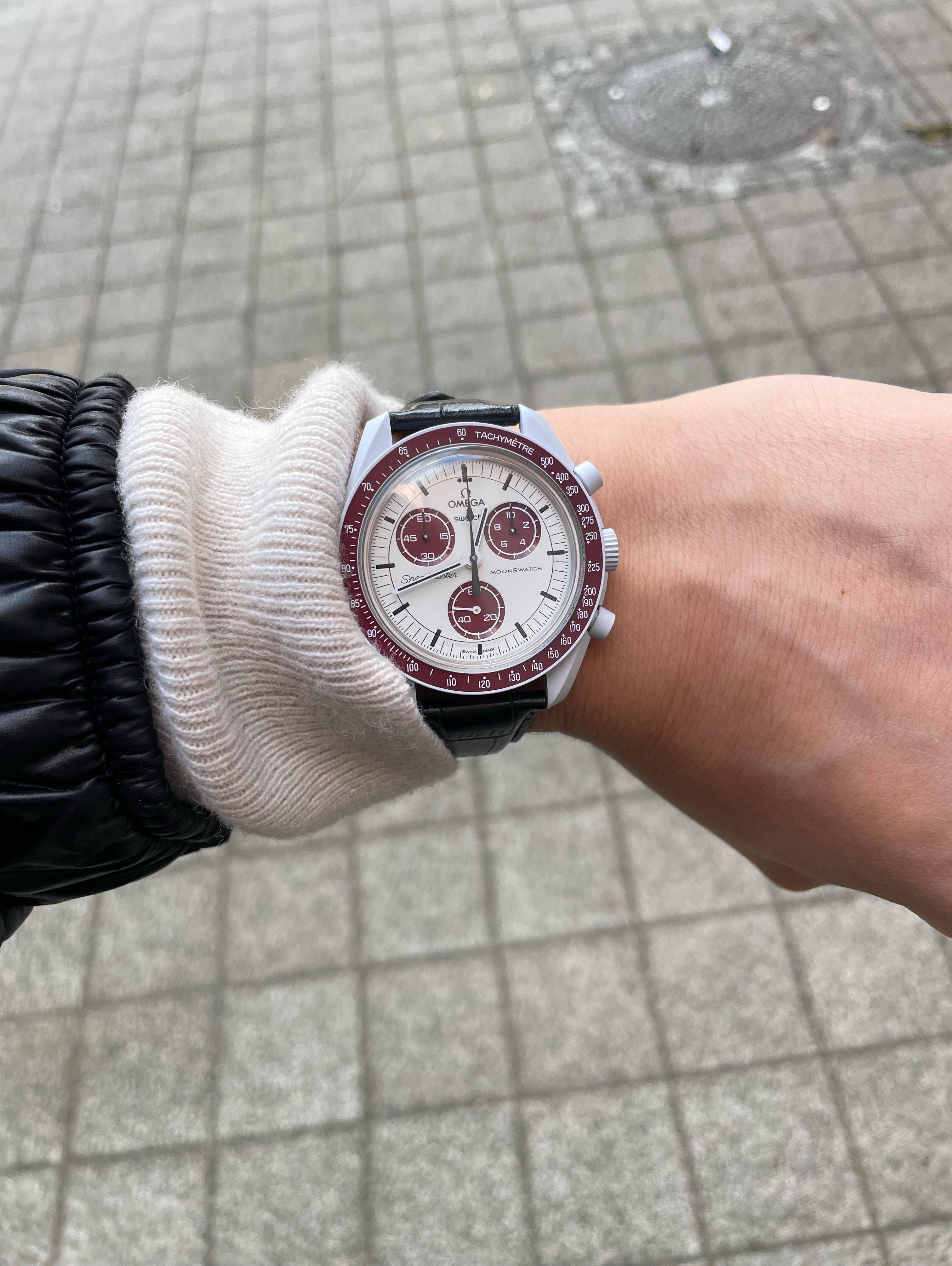 Pluto Moonswatch on Black leather band r/swatch