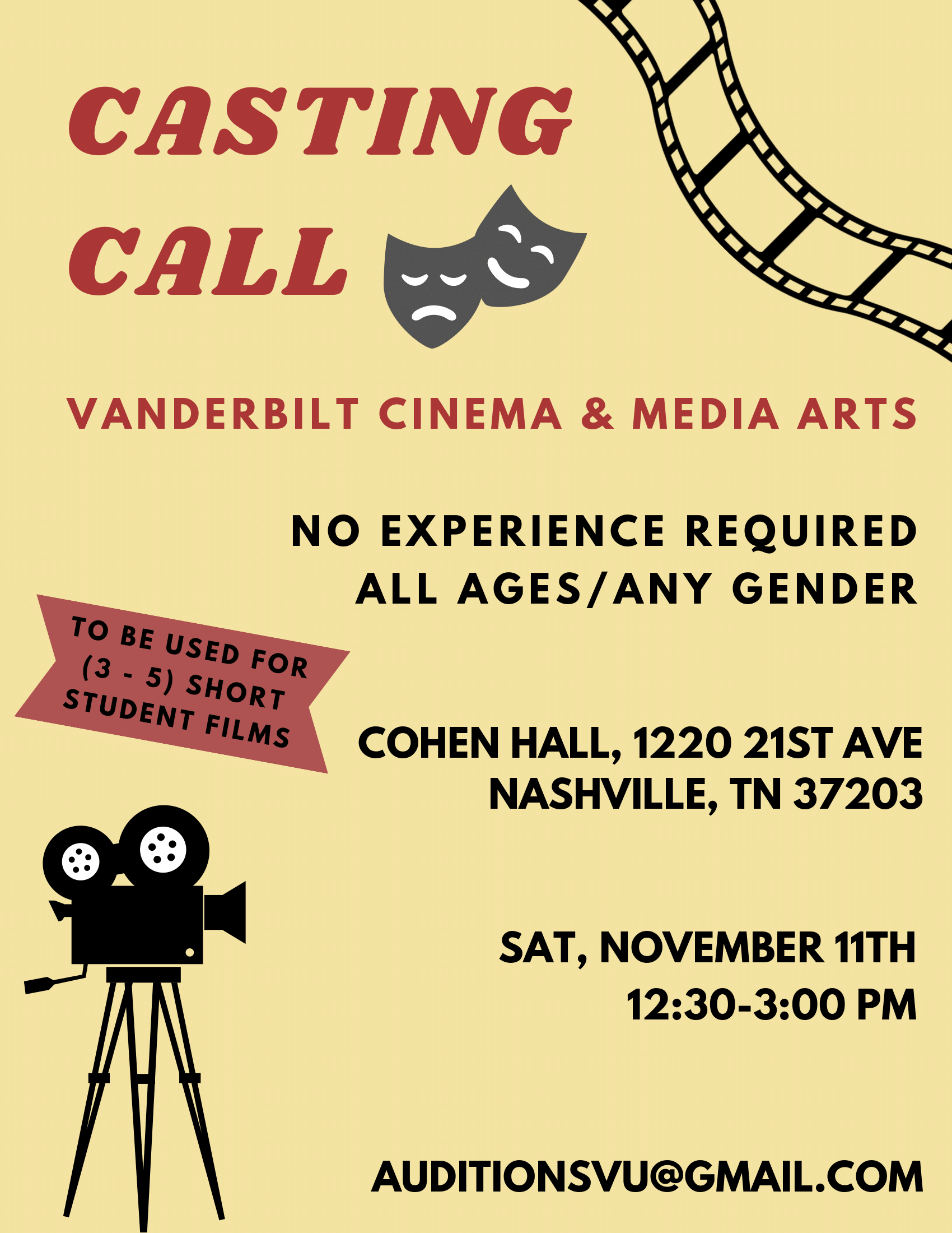 Vanderbilt Student Short Films Casting Call! r/nashville