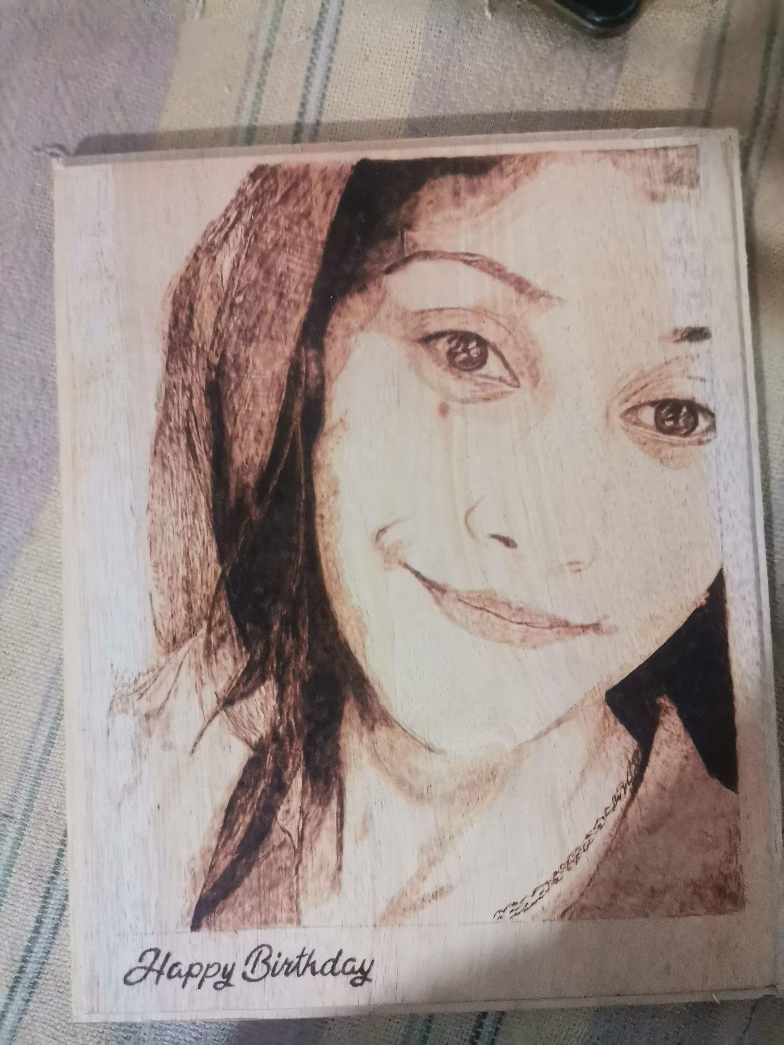 the finished wood crafts art work Pyrography