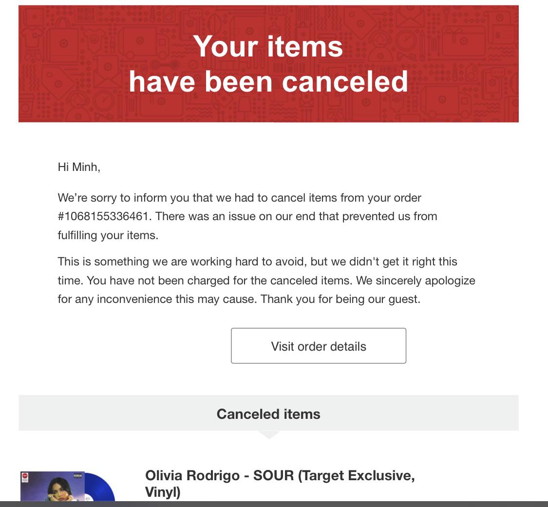 My target vinyl order just got canceled today. Anyone having the same