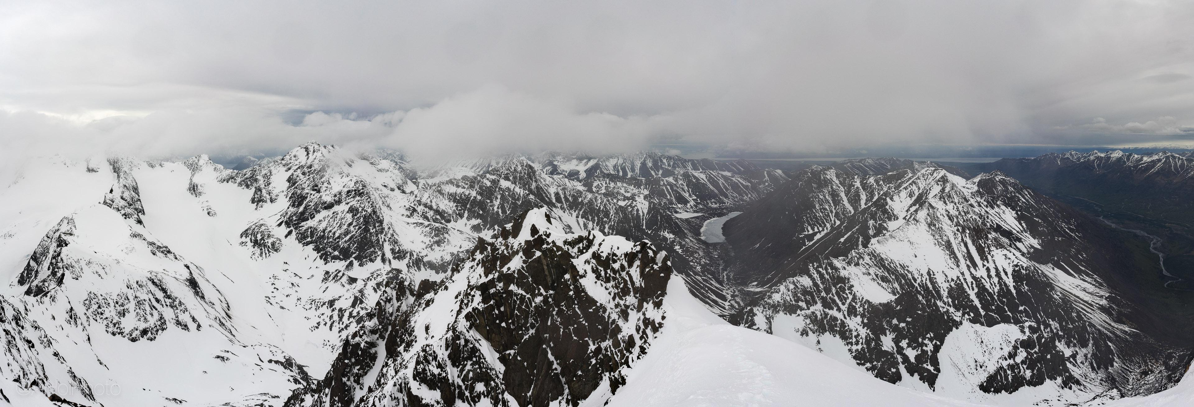 Coming down the summit ridge of Eagle Peak (Eagle River, Alaska) last