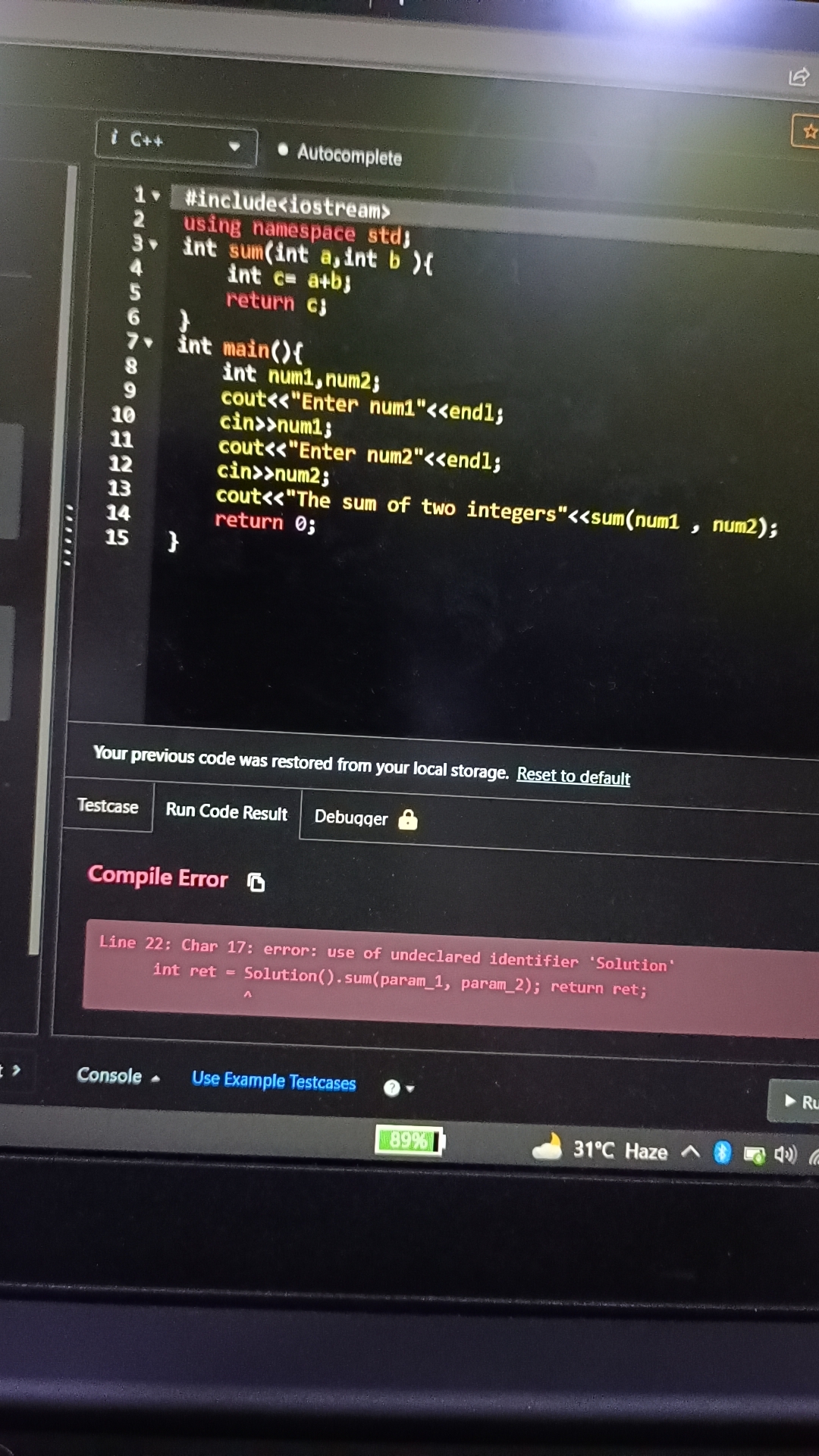 I was solving this simplest problem on leetcode! I don't know why it is