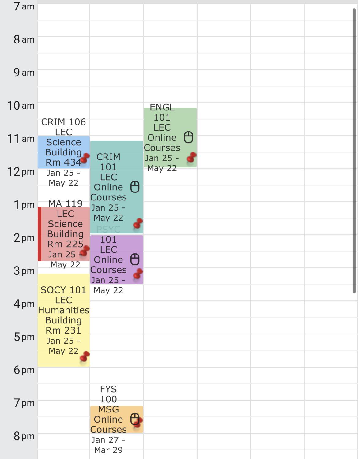 Schedule for spring 2025 freshman r/CUNY