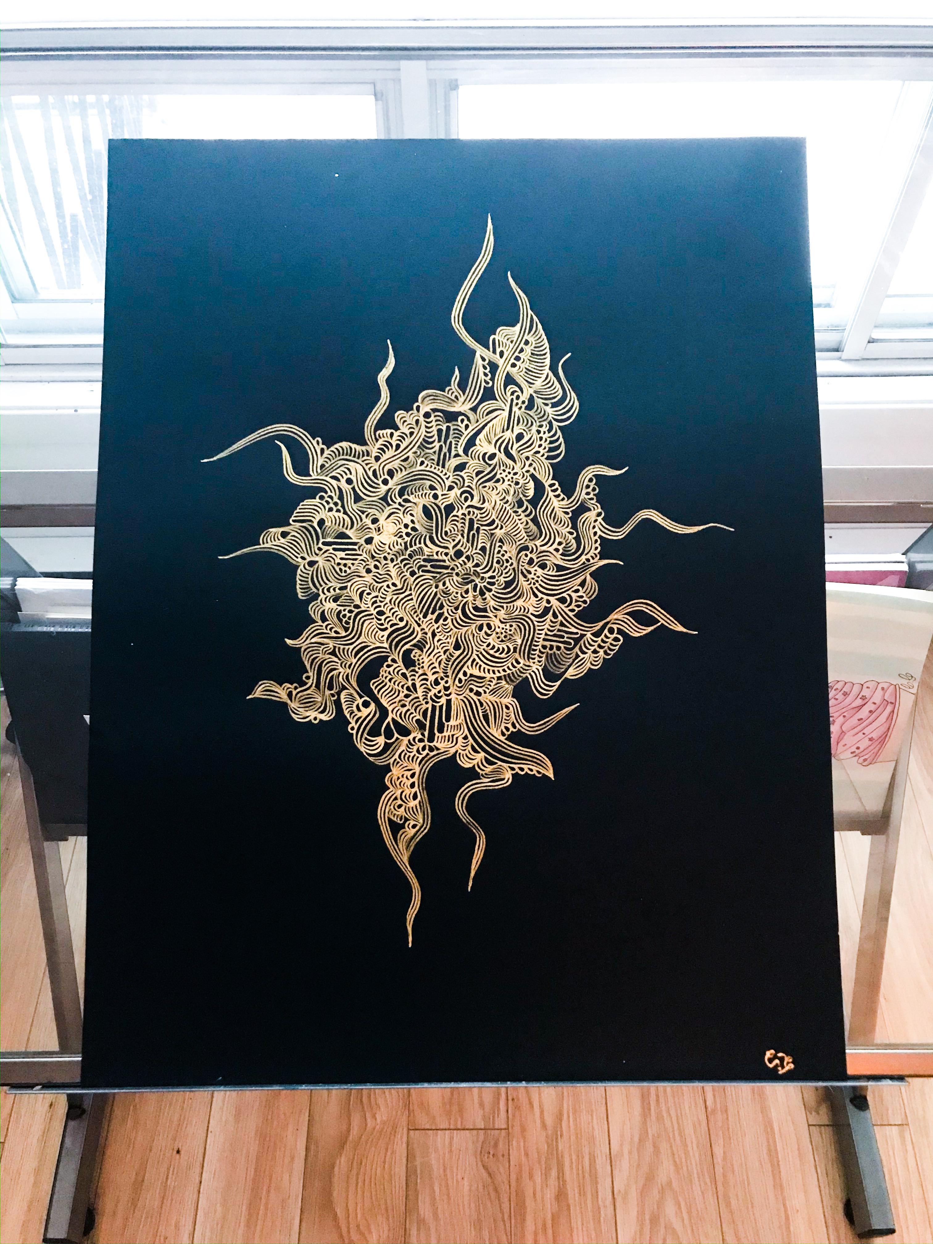 Gold ink on black card stock ! I really like how it turned out! r/doodles