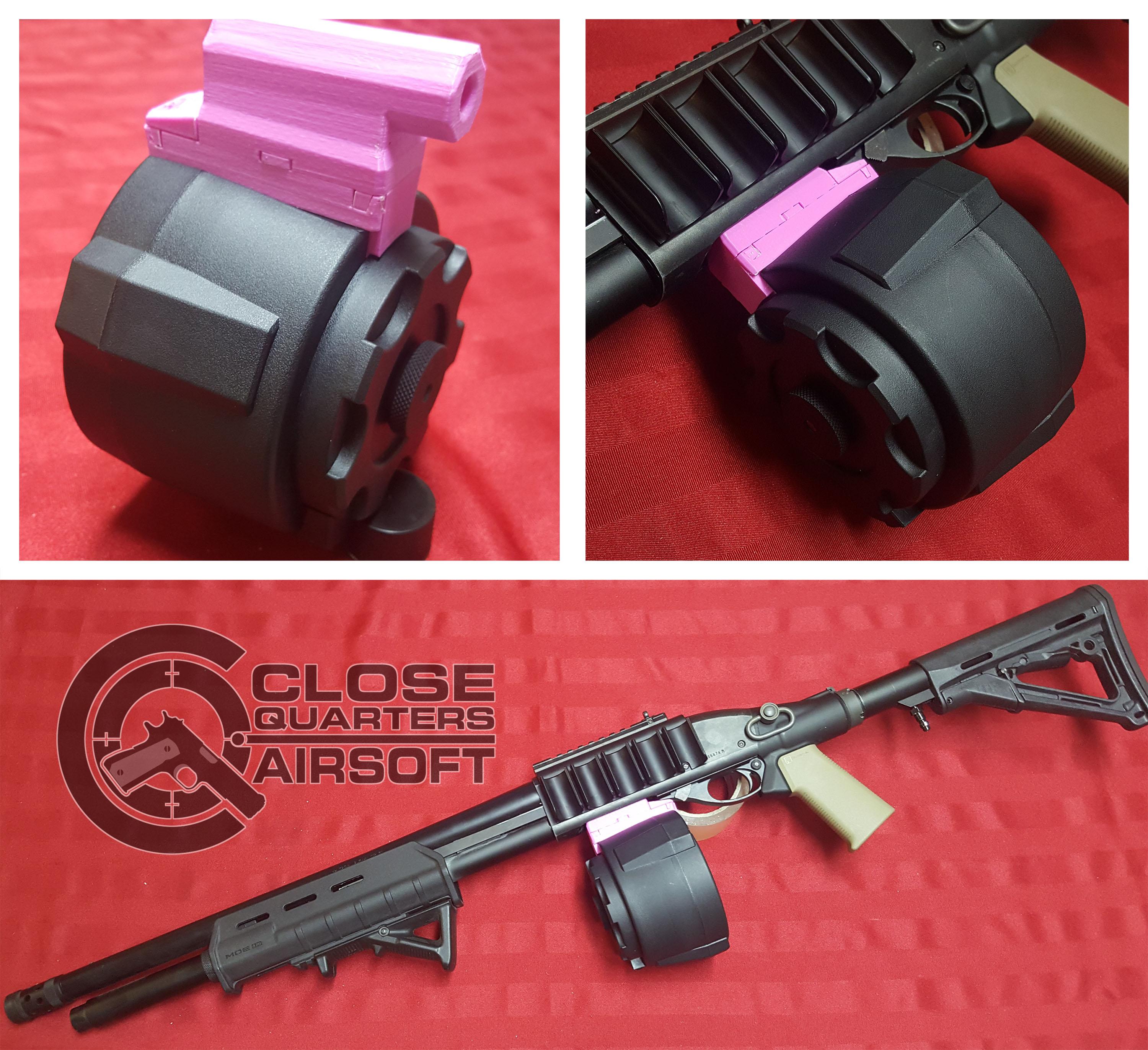 Printed an adapter and stuck a drum mag to my Shotgun! r/airsoft