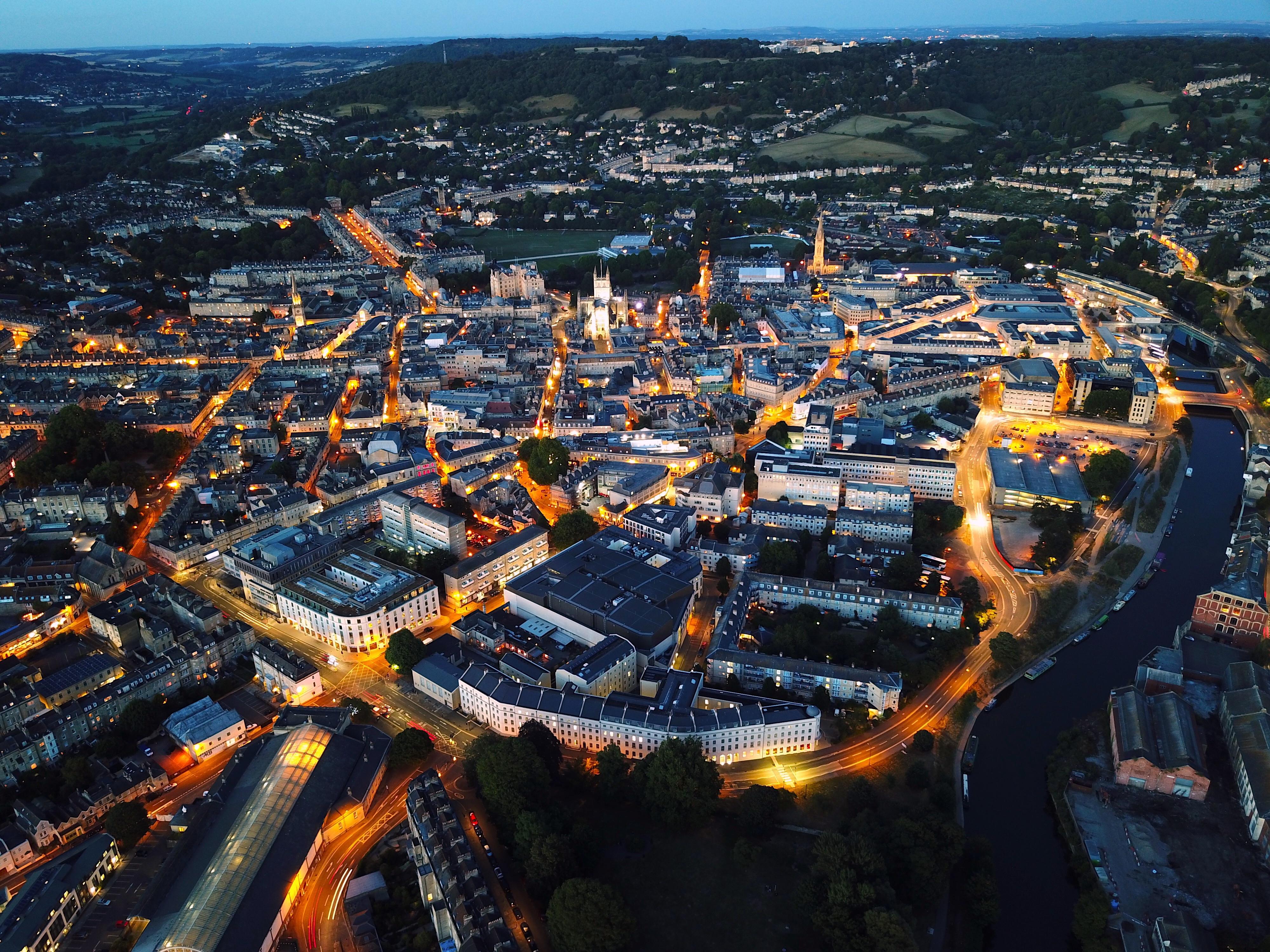 First aerial night photography, long exposures with the Mavic Pro. Bath