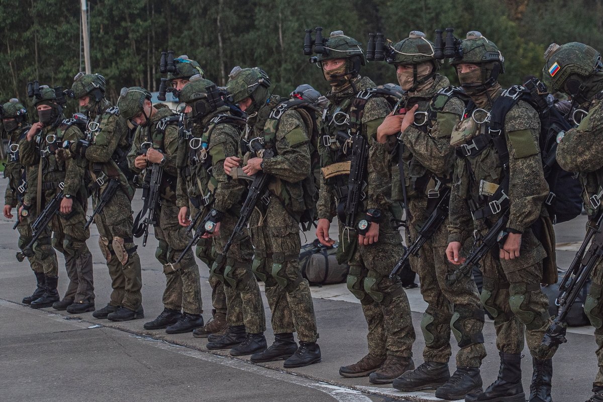 Members of the Russian VDV 45th Spetsnaz Brigade prepare to perform a night time jump with