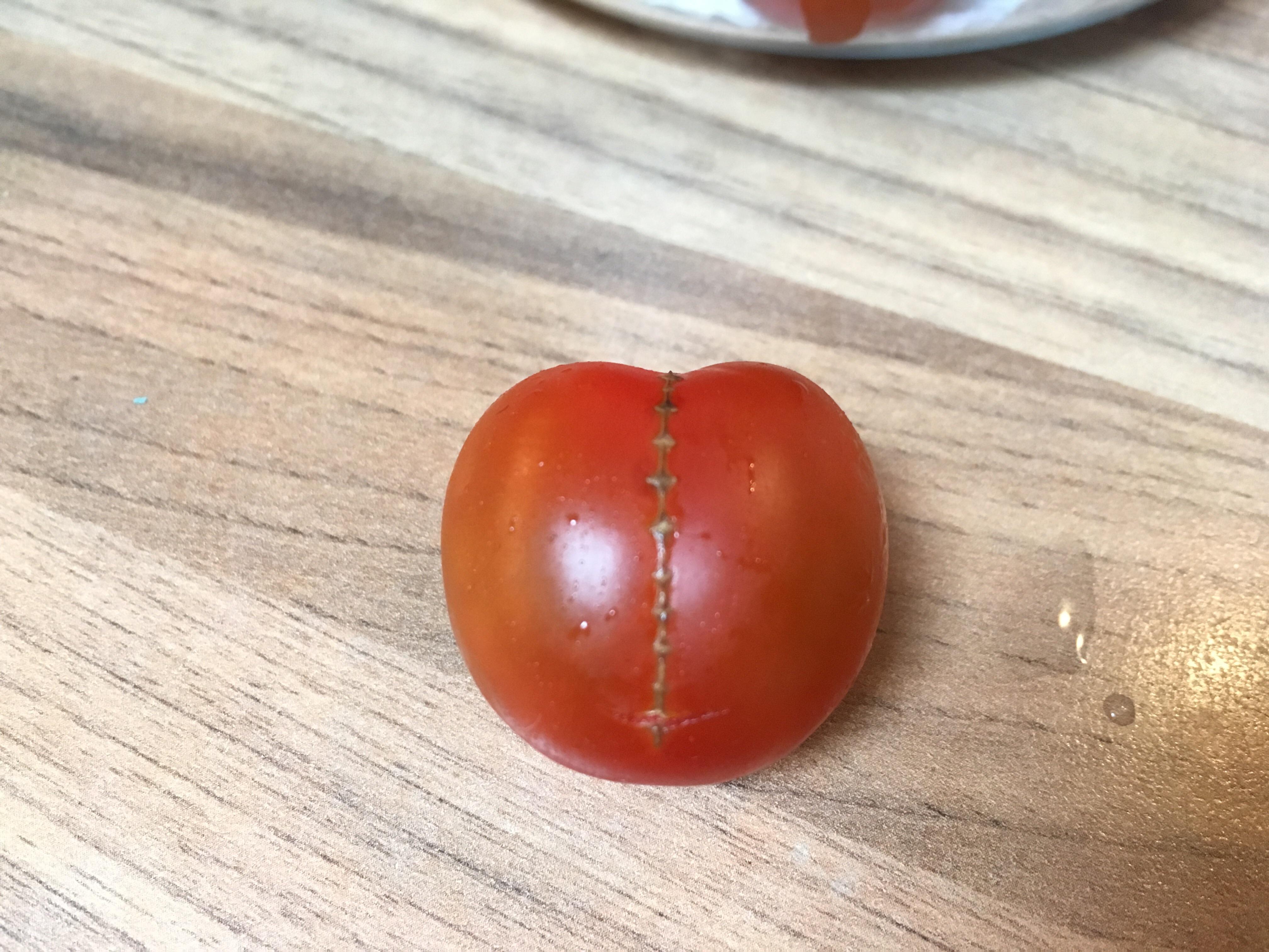 This tomato has a "wound" that looks like it's been sutured r
