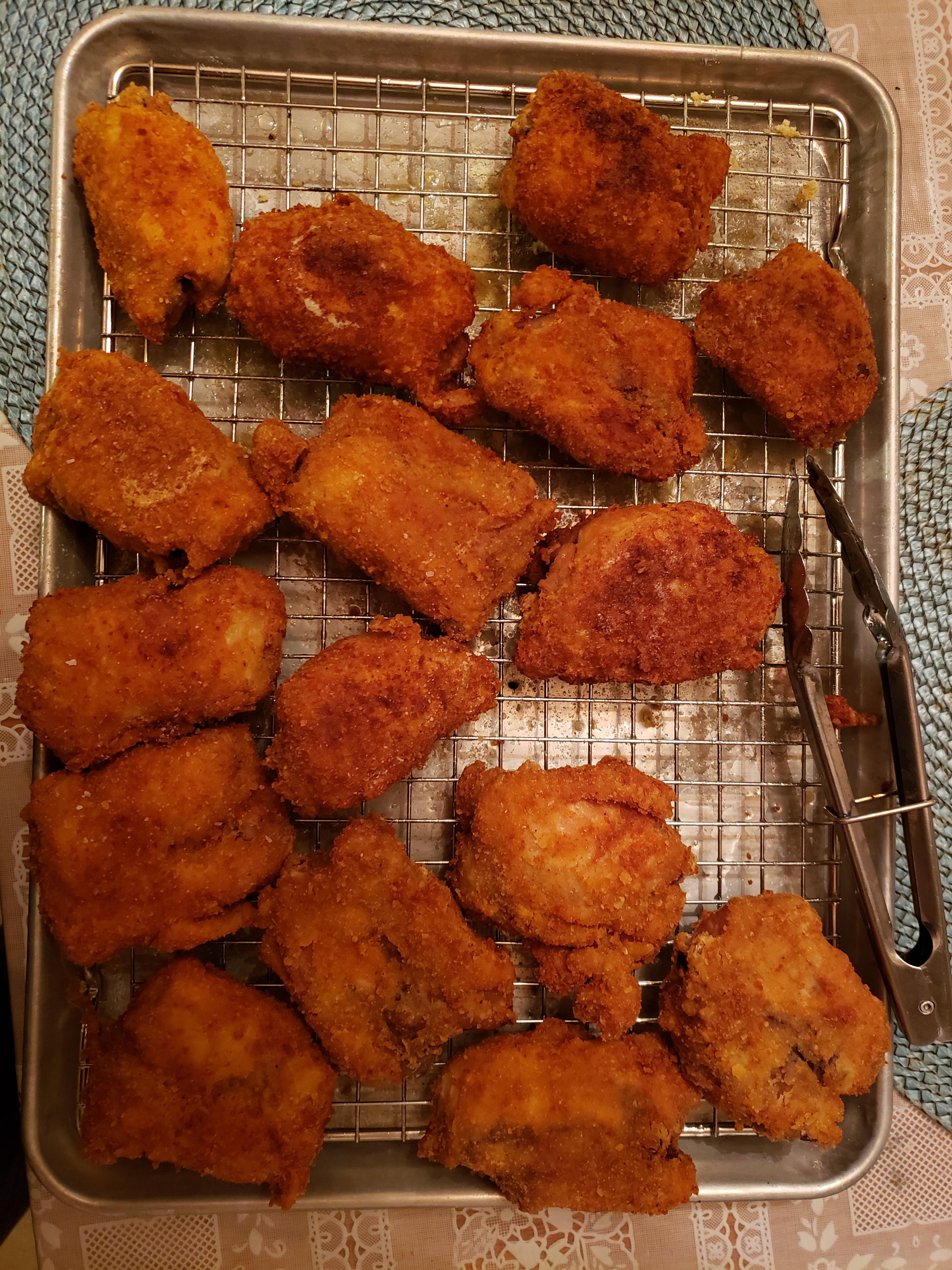 Chicken thighs cooked sous vide 1.5 hours then dredged in seasoned