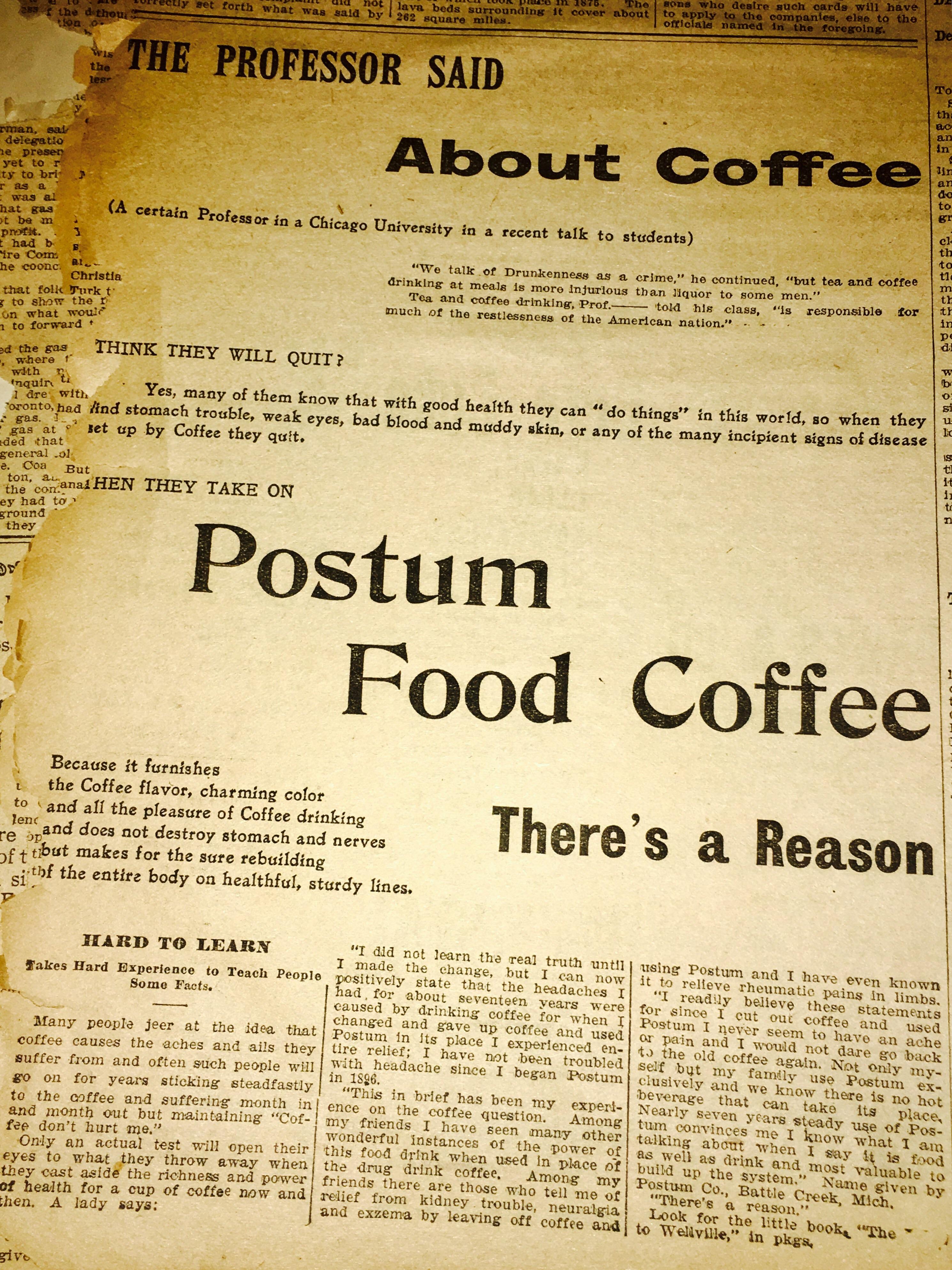 1906 news paper article about the dangers of coffee r/vintage