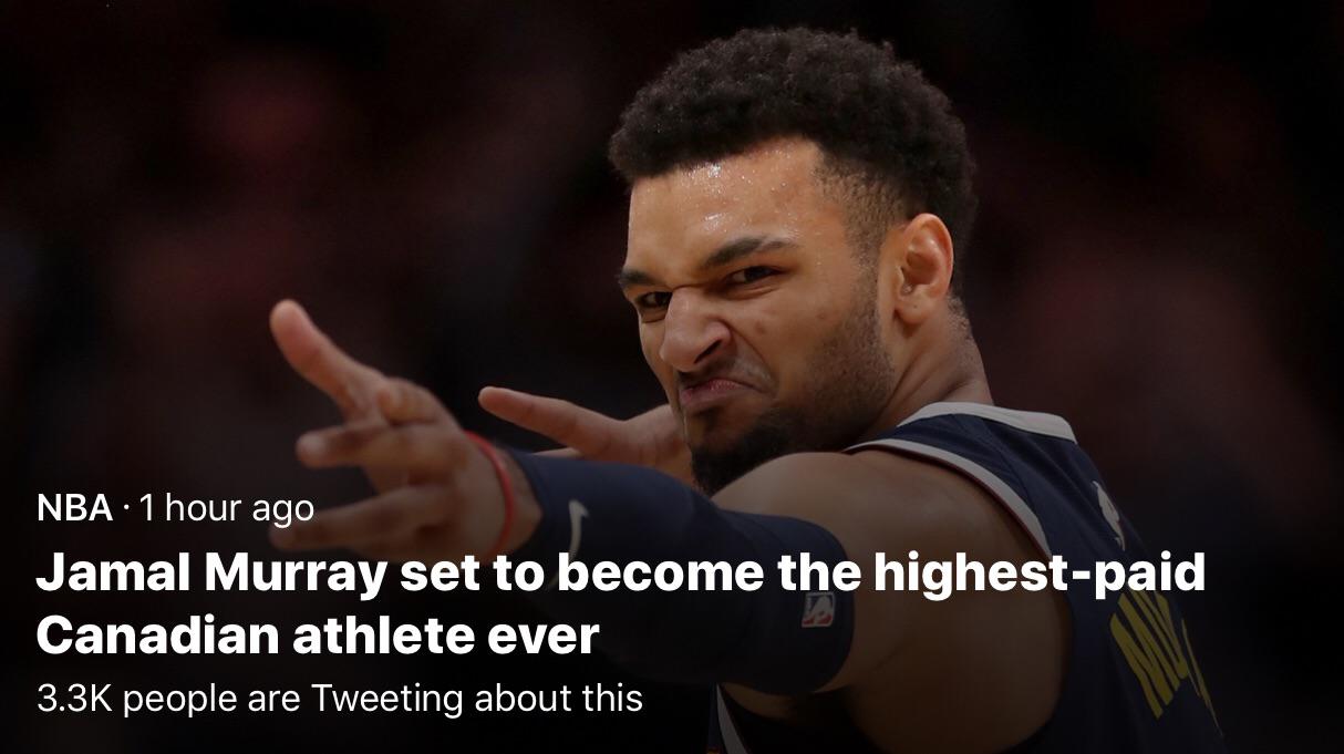 Congrats to Jamal Murray for the highestpaid Canadian athlete