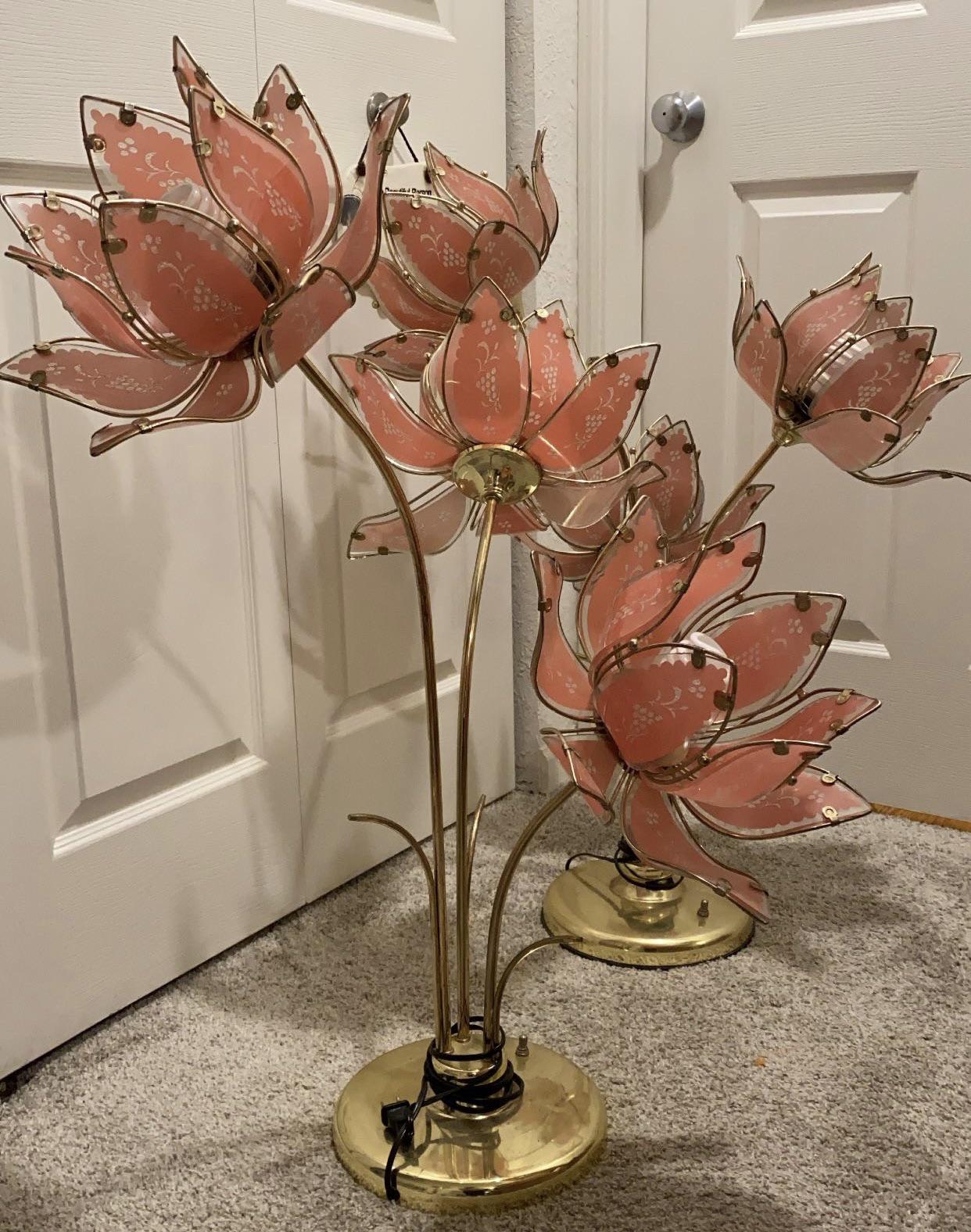 Pair of pink lotus lamps found locally! Could someone help me ID the
