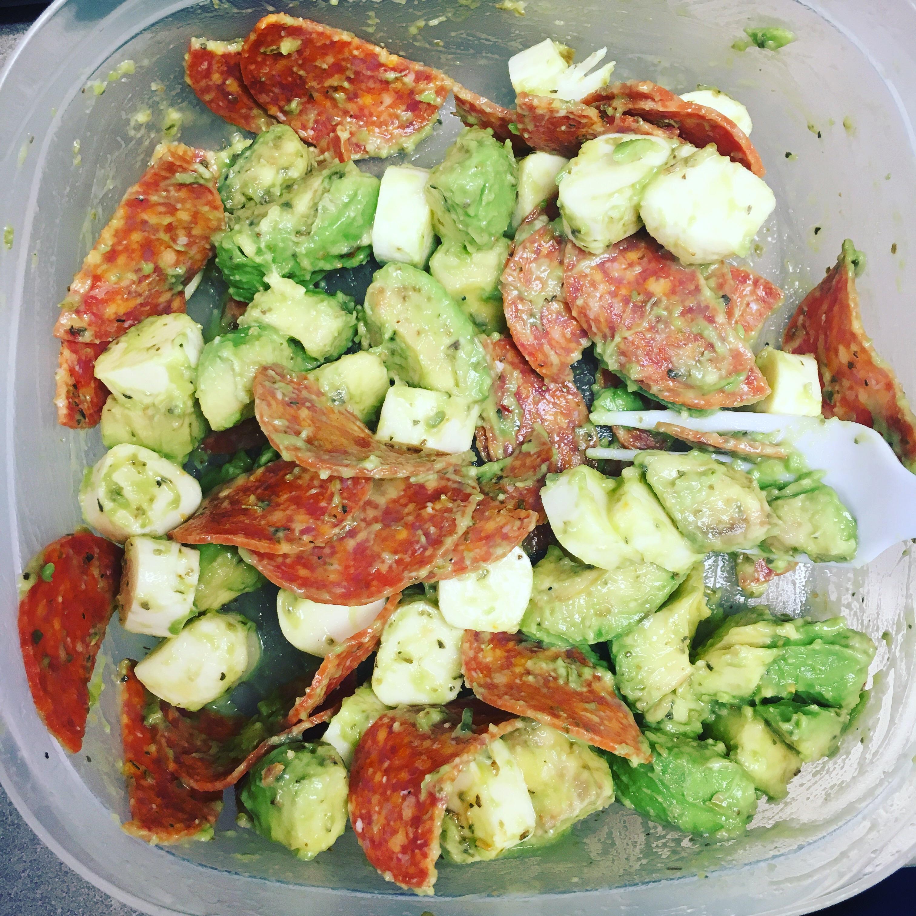 Keto Lunch Pepperoni Avocado Cheese Salad! Macros Fat 43 Protein 21.9 Carb 14.5 4
